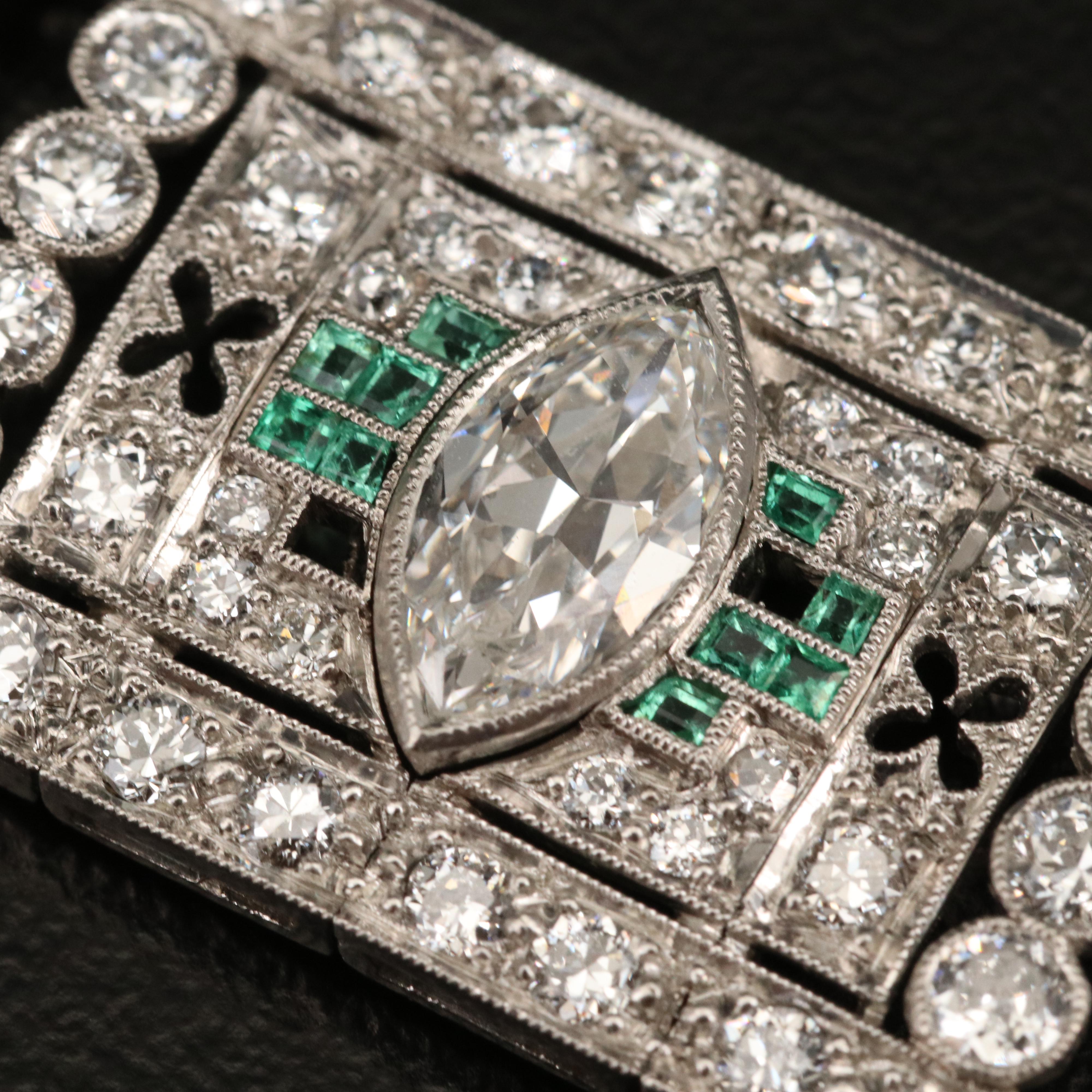 Art Deco Platinum 14.88 CTW Diamond and Emerald Bracelet