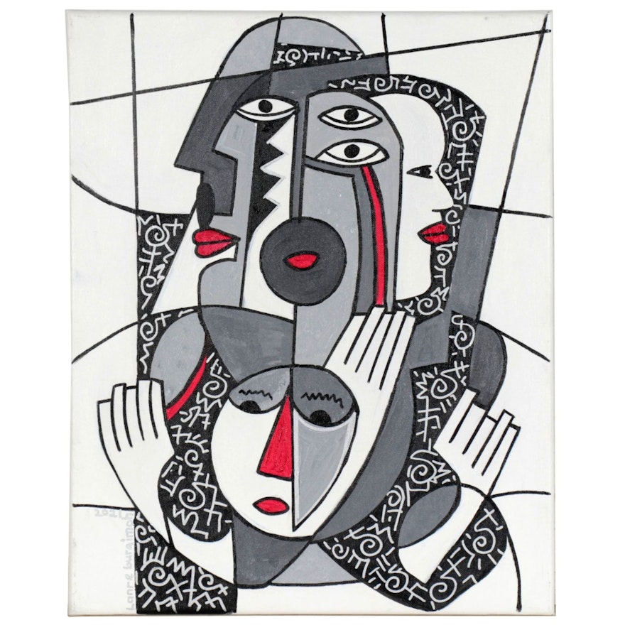 Lanre Buraimoh Abstract Figural Acrylic Painting "Current Generation"