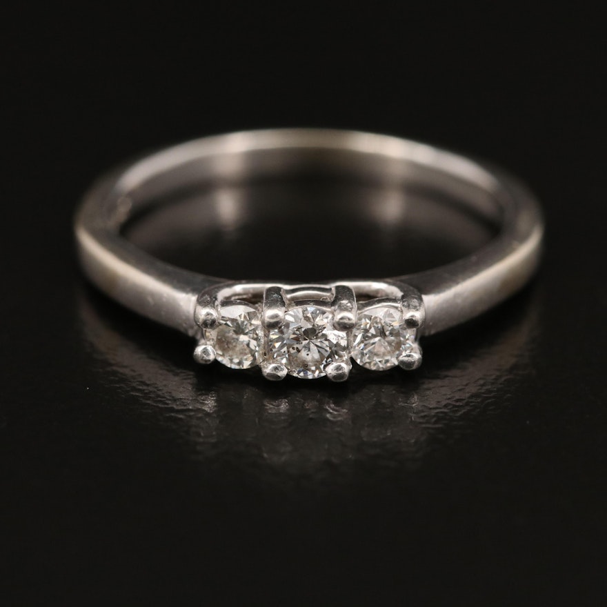 14K Diamond Three Stone Ring with Platinum Accent
