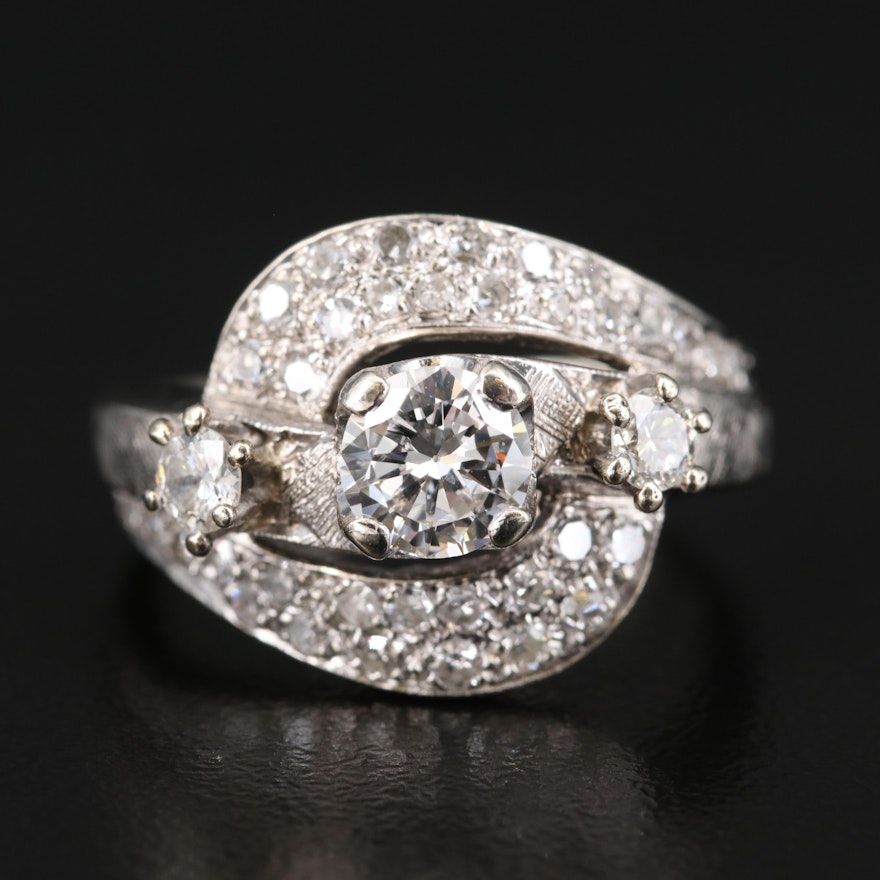 Vintage 14K 1.19 CTW Diamond Bypass Ring