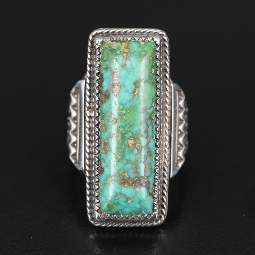 Southwestern Signed Sterling Turquoise Pointer Ring