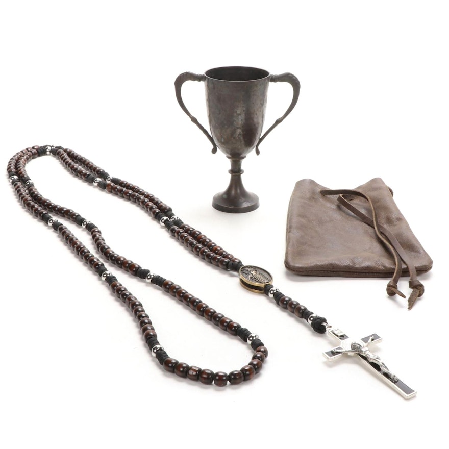 Olive Wood Rosary and Bronze Chalice