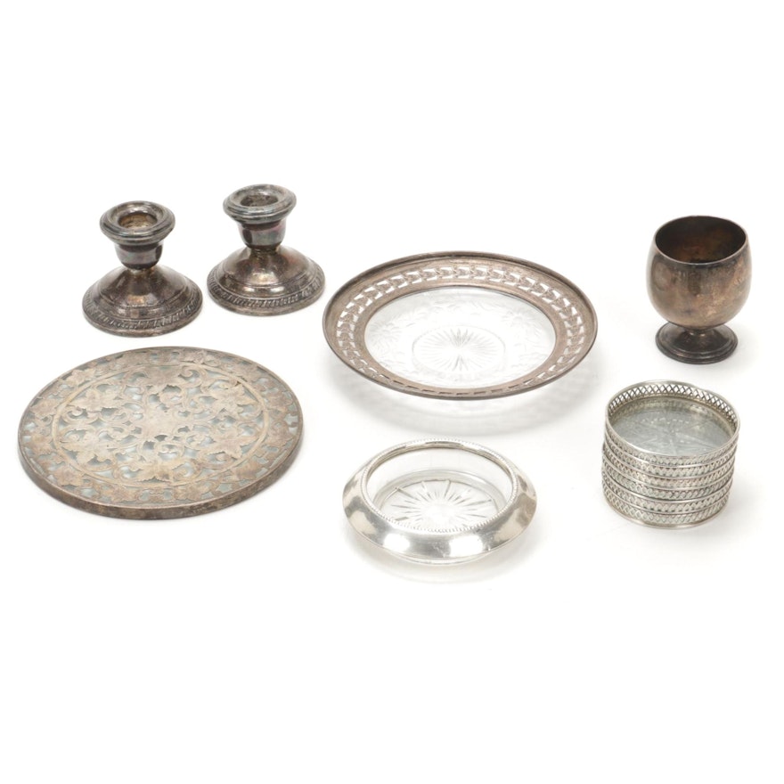 Webster Sterling Trivet with Other Glass and Sterling Silver Tableware