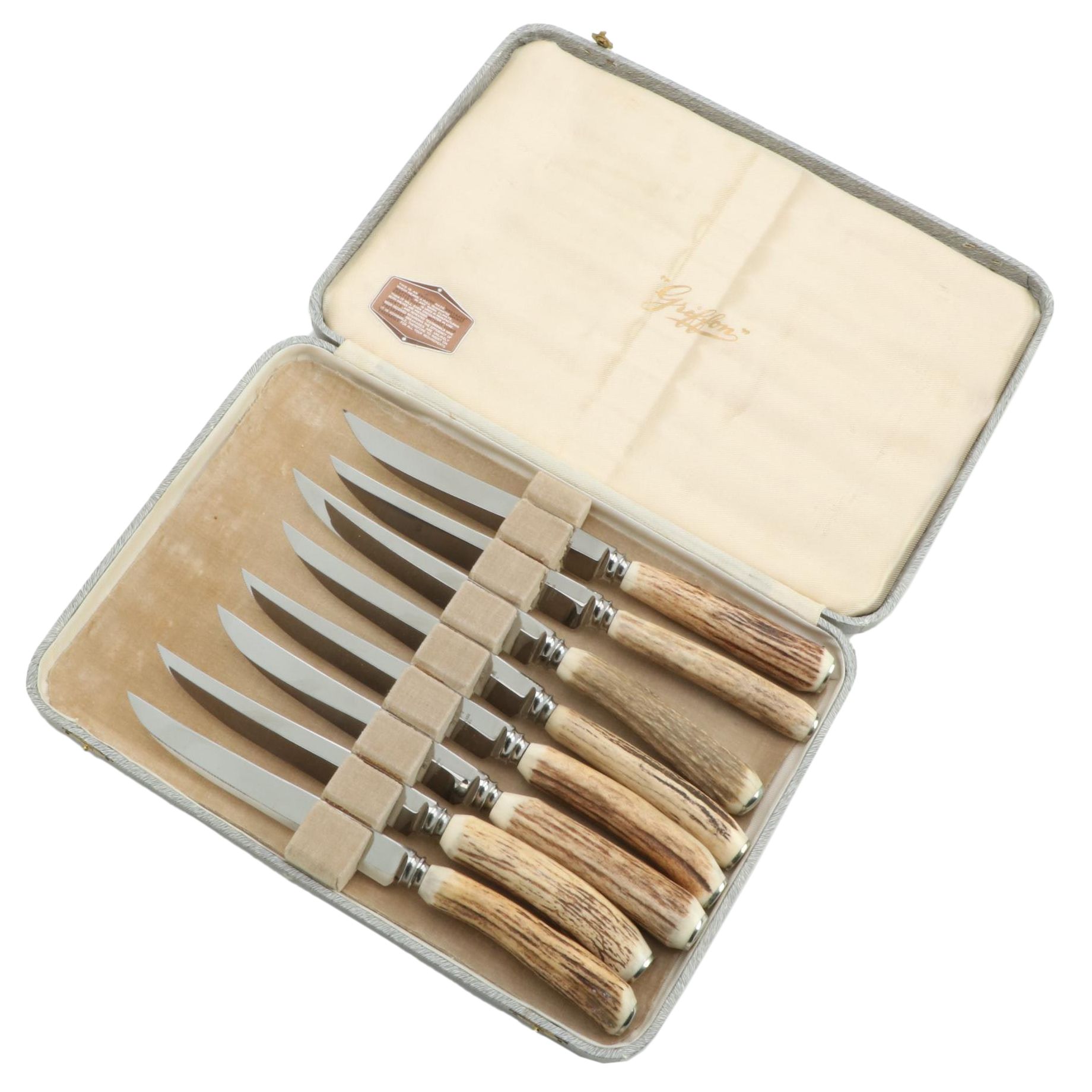 Griffon Stainless Steel Steak Knives with Stag Antler Handles
