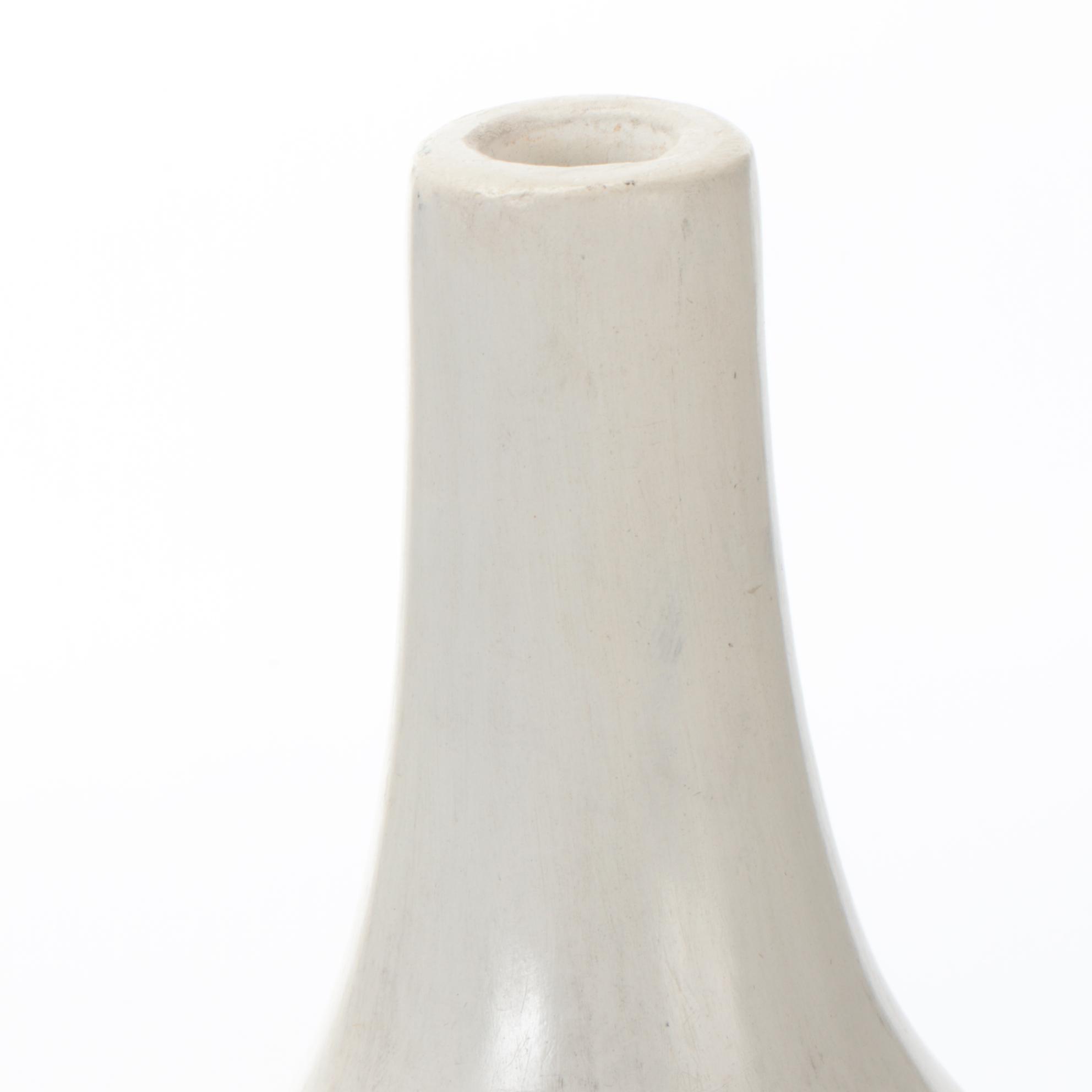 Graphite and Charcoal Linear Abstract Drawing on Whitewashed Vase