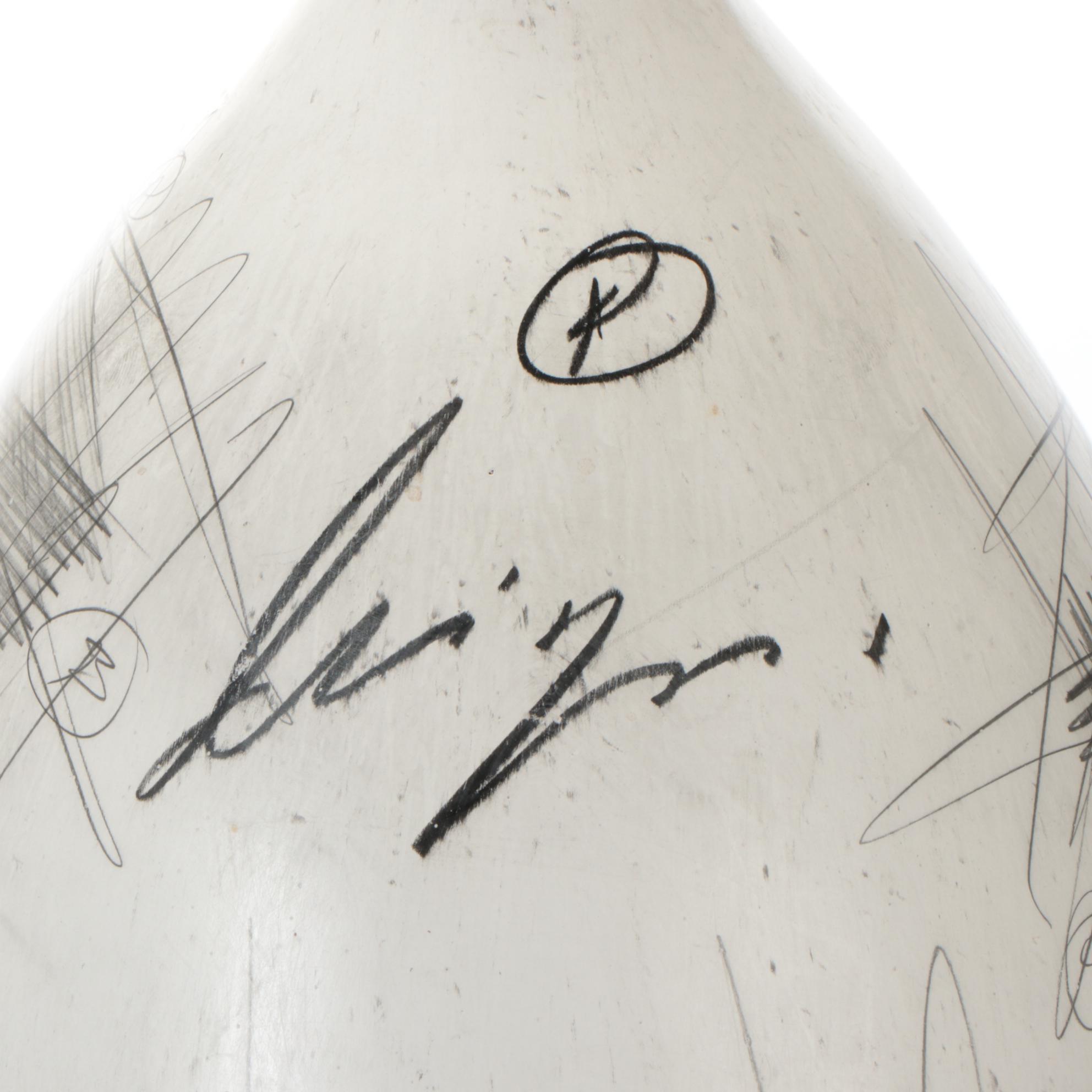 Graphite and Charcoal Linear Abstract Drawing on Whitewashed Vase