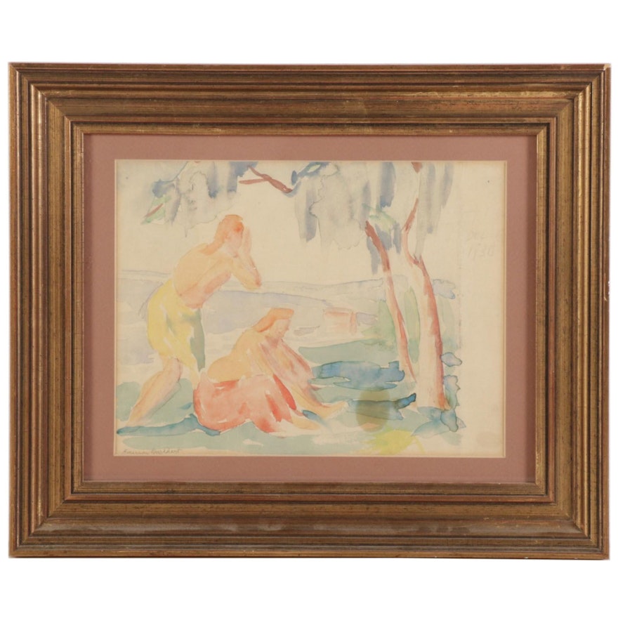 Emerson Burkhart Watercolor Painting Study of Figures, 1930