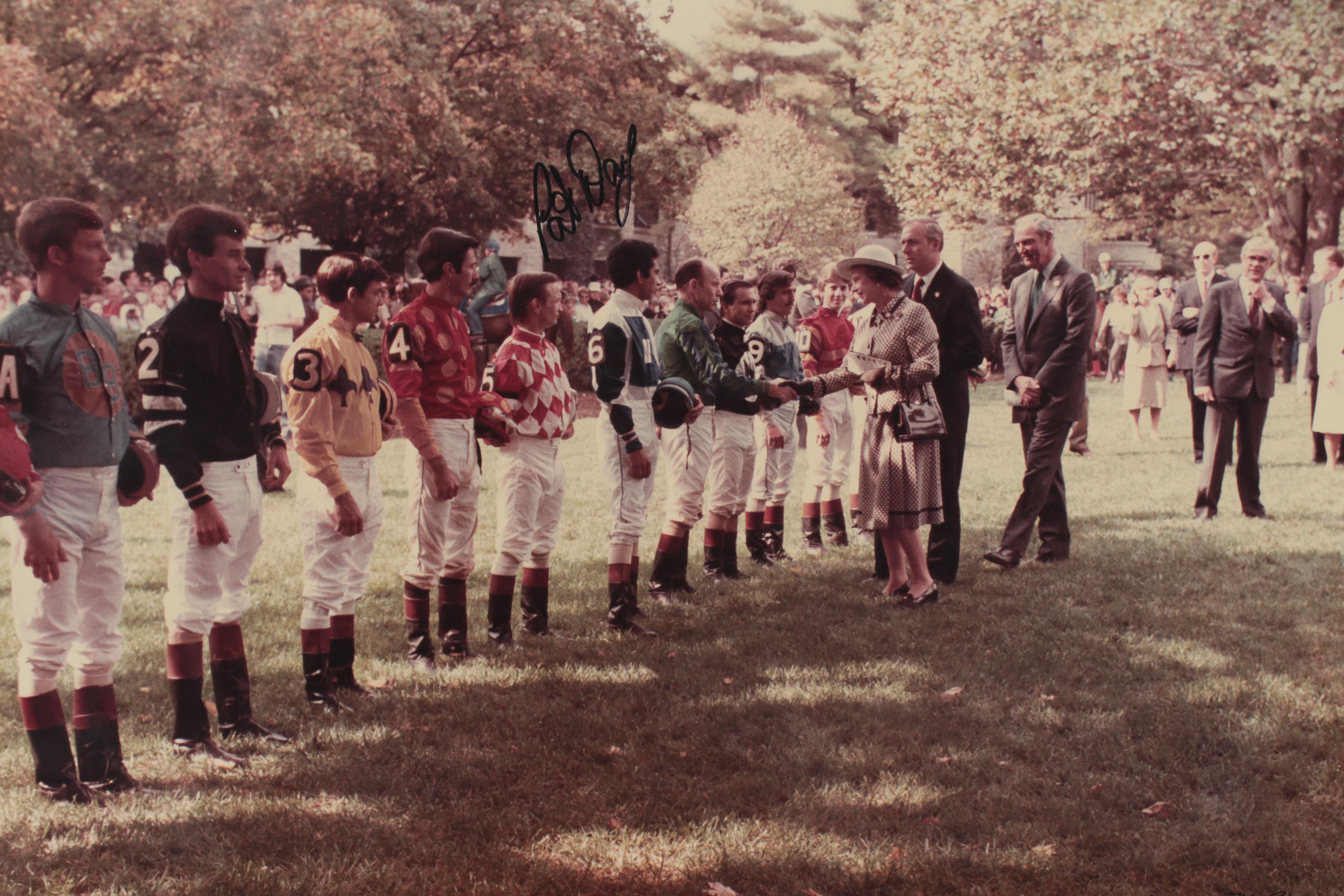 Bill Straus Photograph of Queen Elizabeth Meeting Jockeys, Keeneland, 1984
