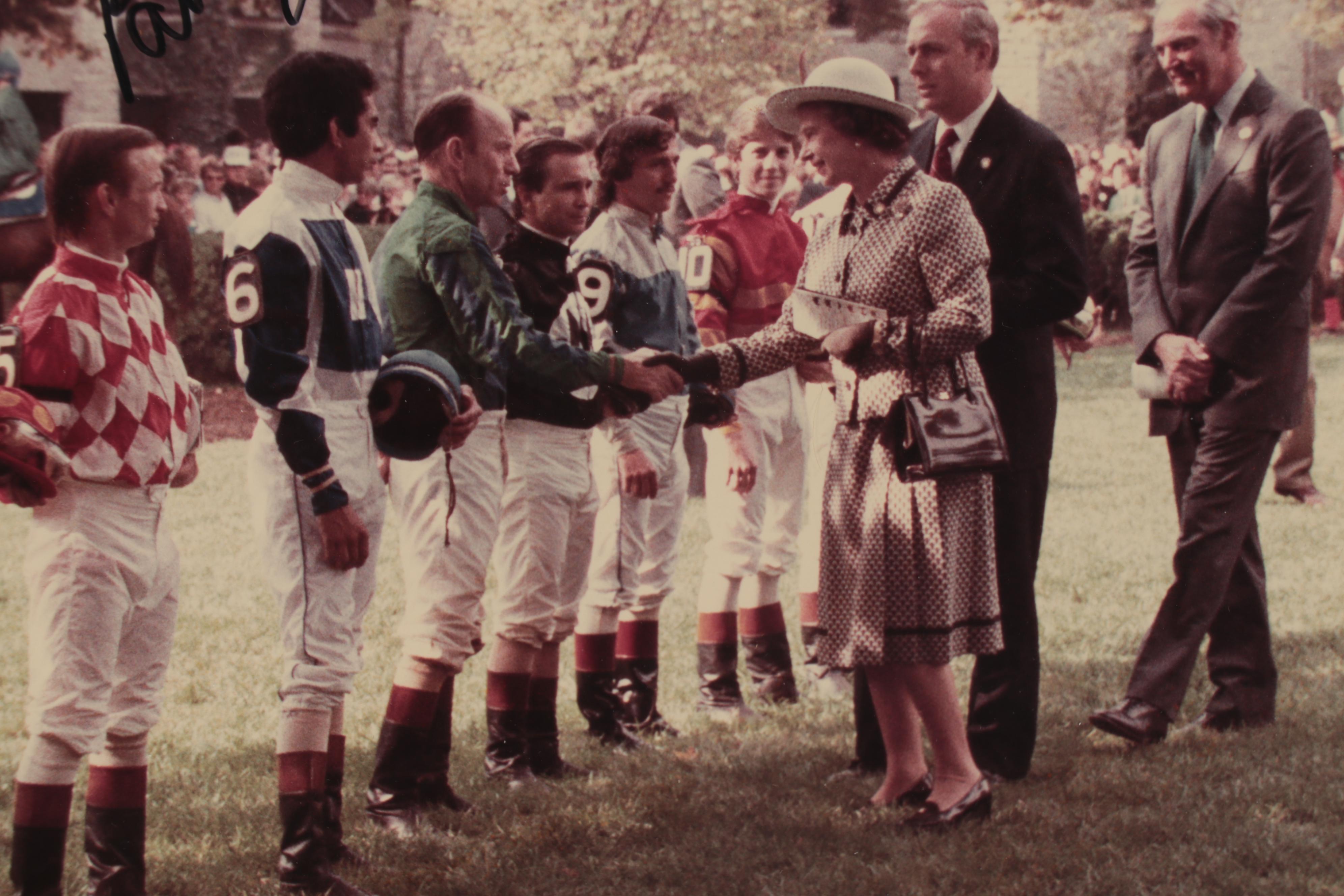 Bill Straus Photograph of Queen Elizabeth Meeting Jockeys, Keeneland, 1984