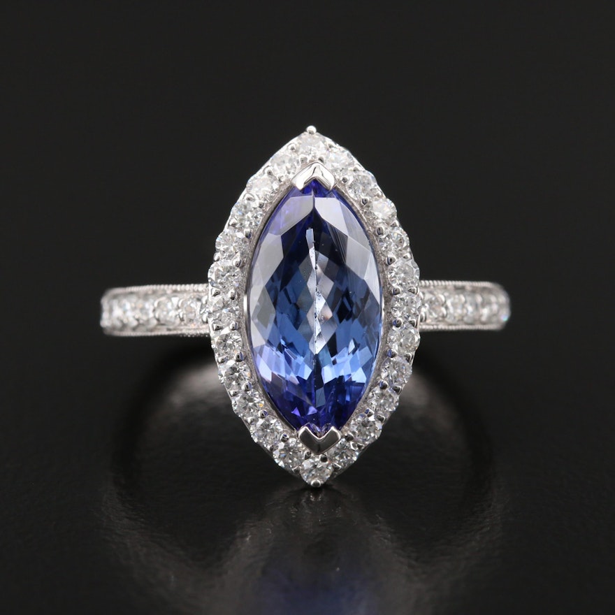 18K 2.73 CT Tanzanite and Diamond Navette Ring