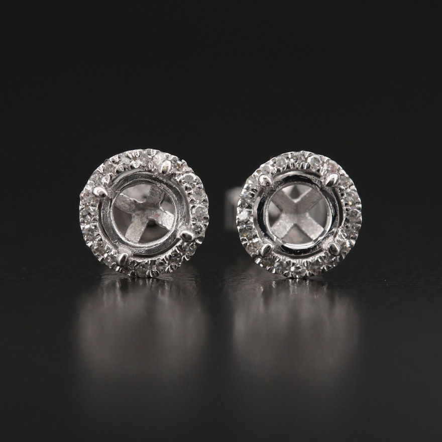 14K Diamond Halo Semi-Mount Stud Earrings