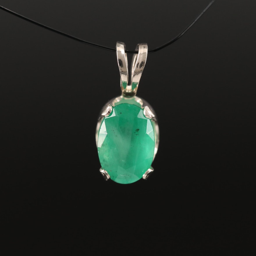14K Oval Faceted Emerald Solitaire Pendant