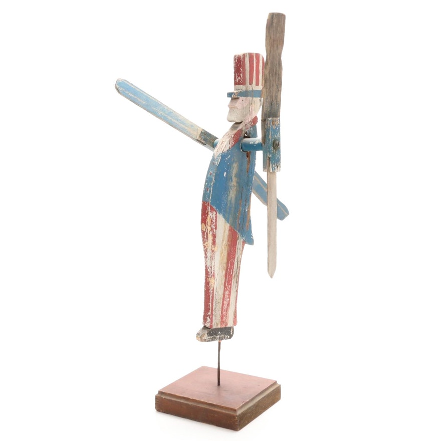 Wood Uncle Sam Whirligig, Mid to Late 20th Century