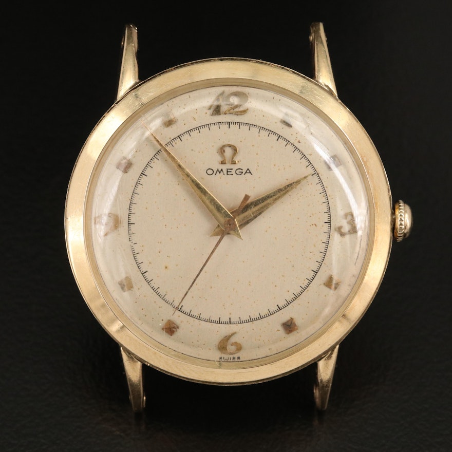 1950 Omega 14K Yellow Gold Stem Wind Wristwatch