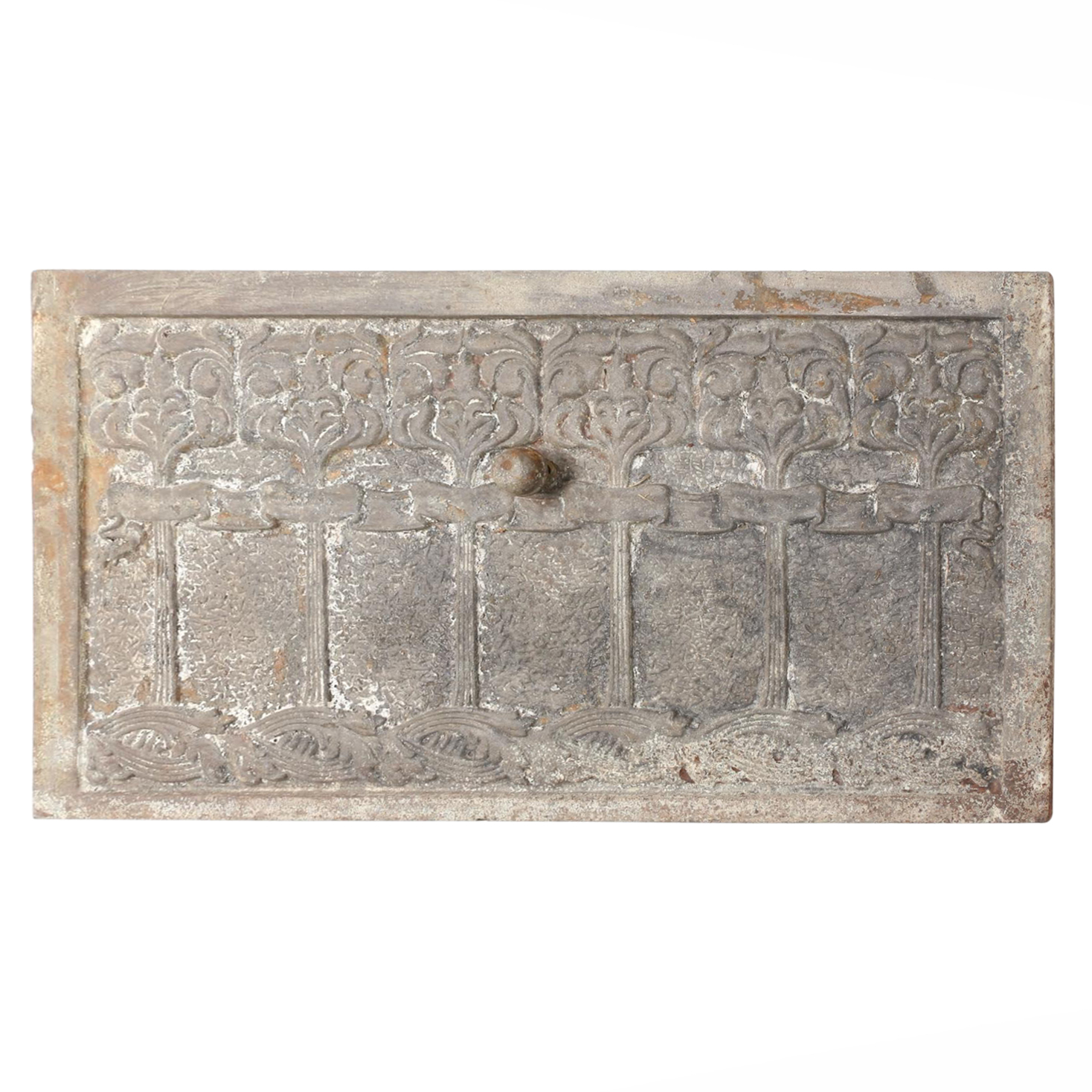 Art Nouveau Cast Iron Fireplace Cover with Relief Design, Antique