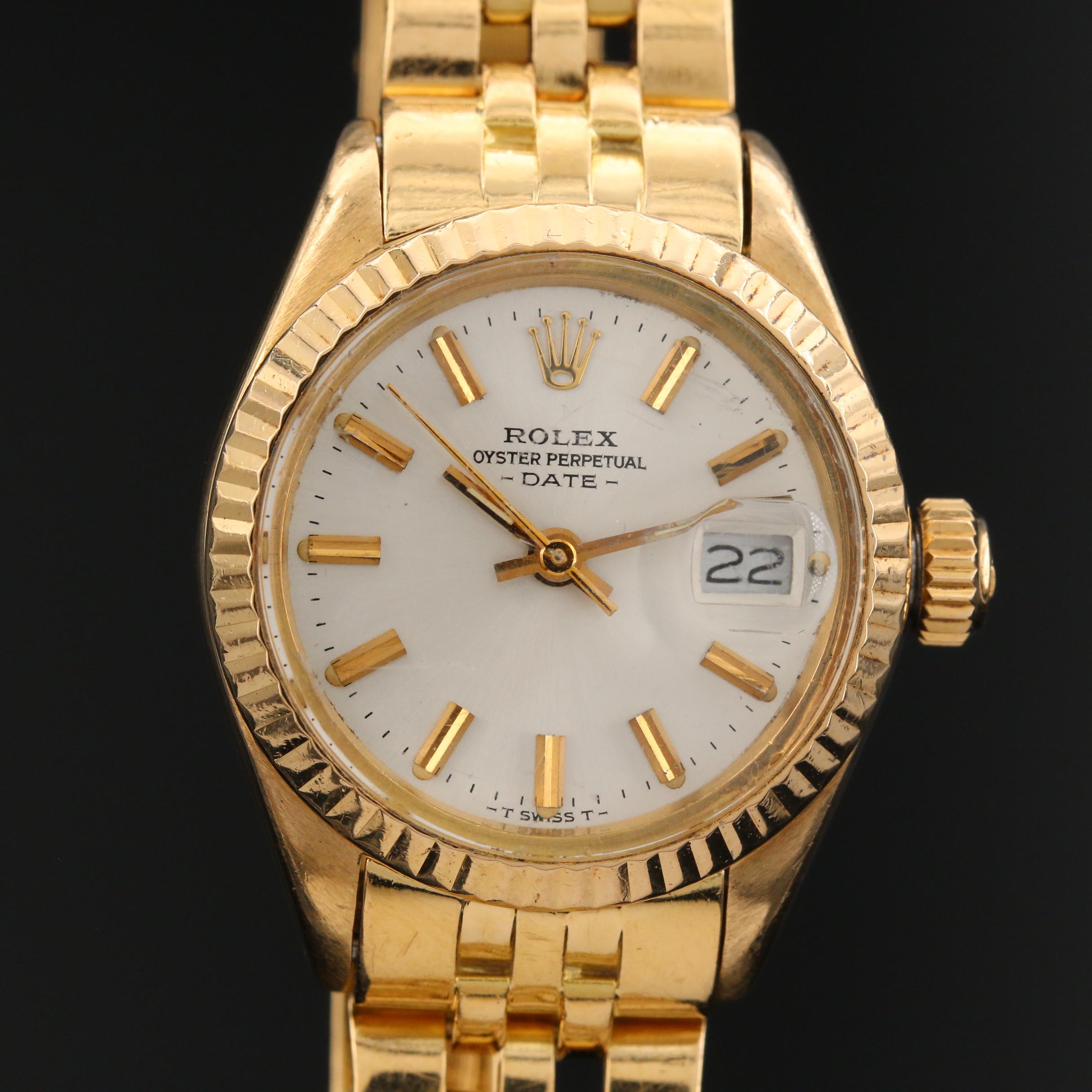 Vintage Rolex Date 18K Yellow Gold Automatic Watch