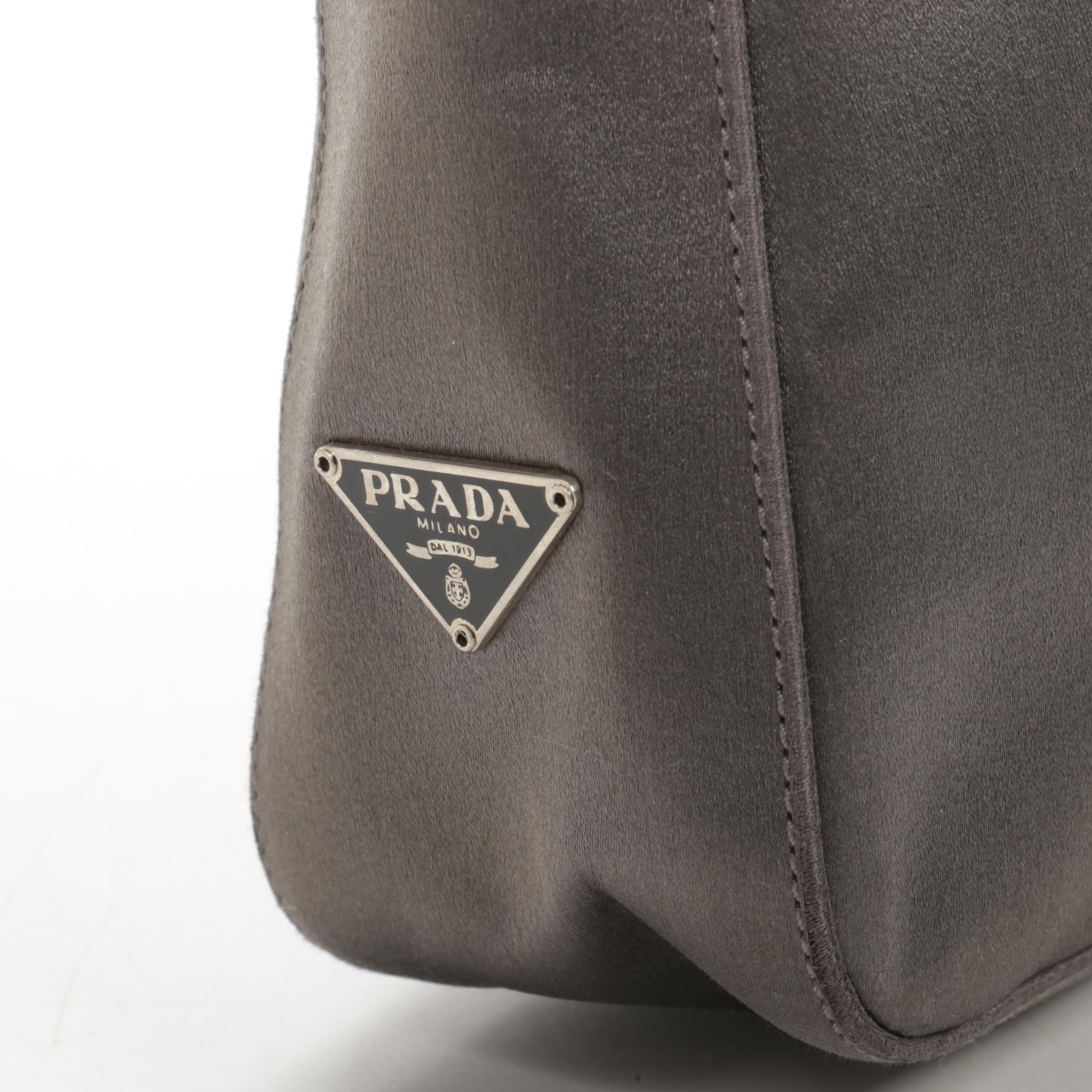 Prada Asymmetrical Shoulder Bag in Grey Satin