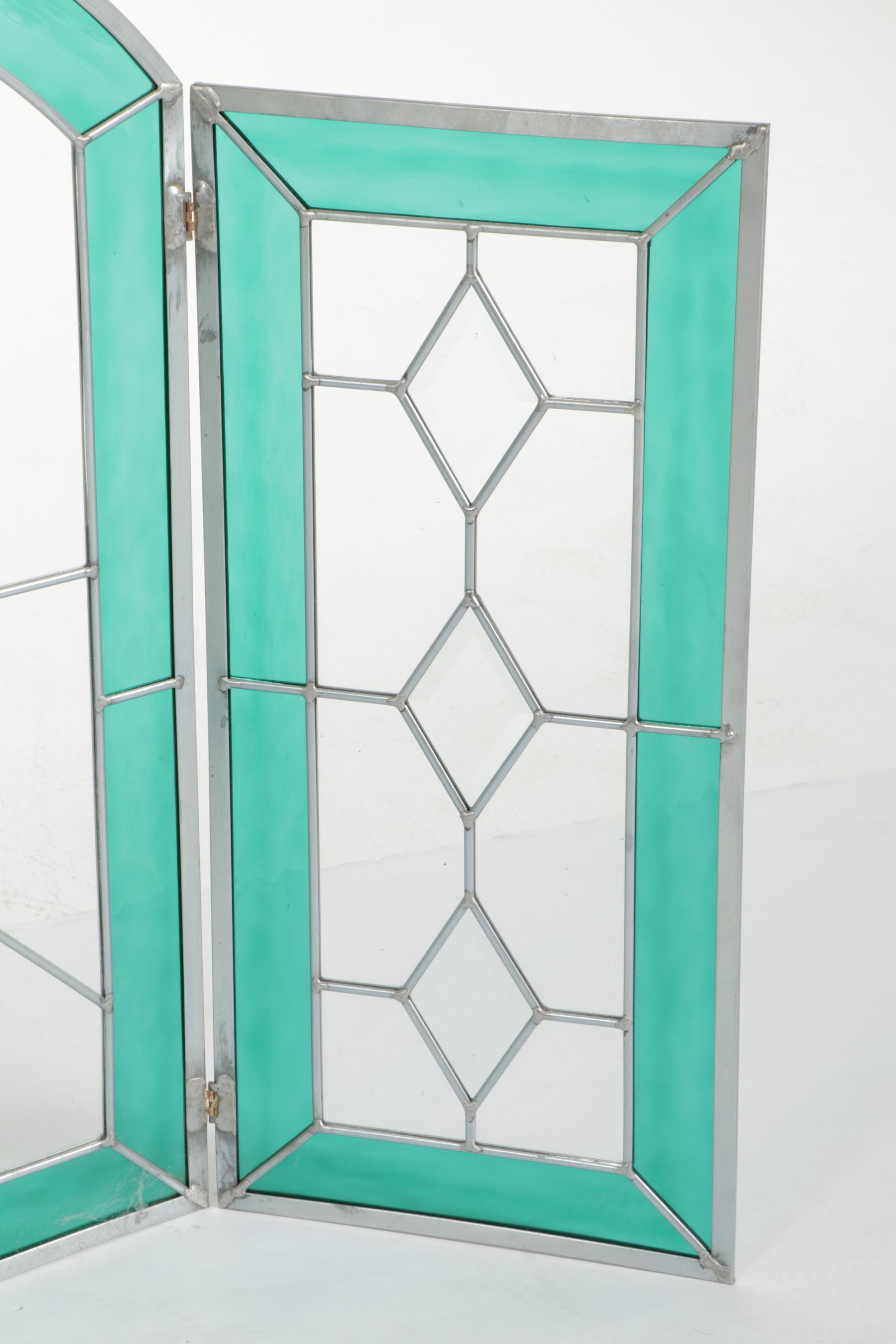 Stained Glass Fireplace Trifold Screen