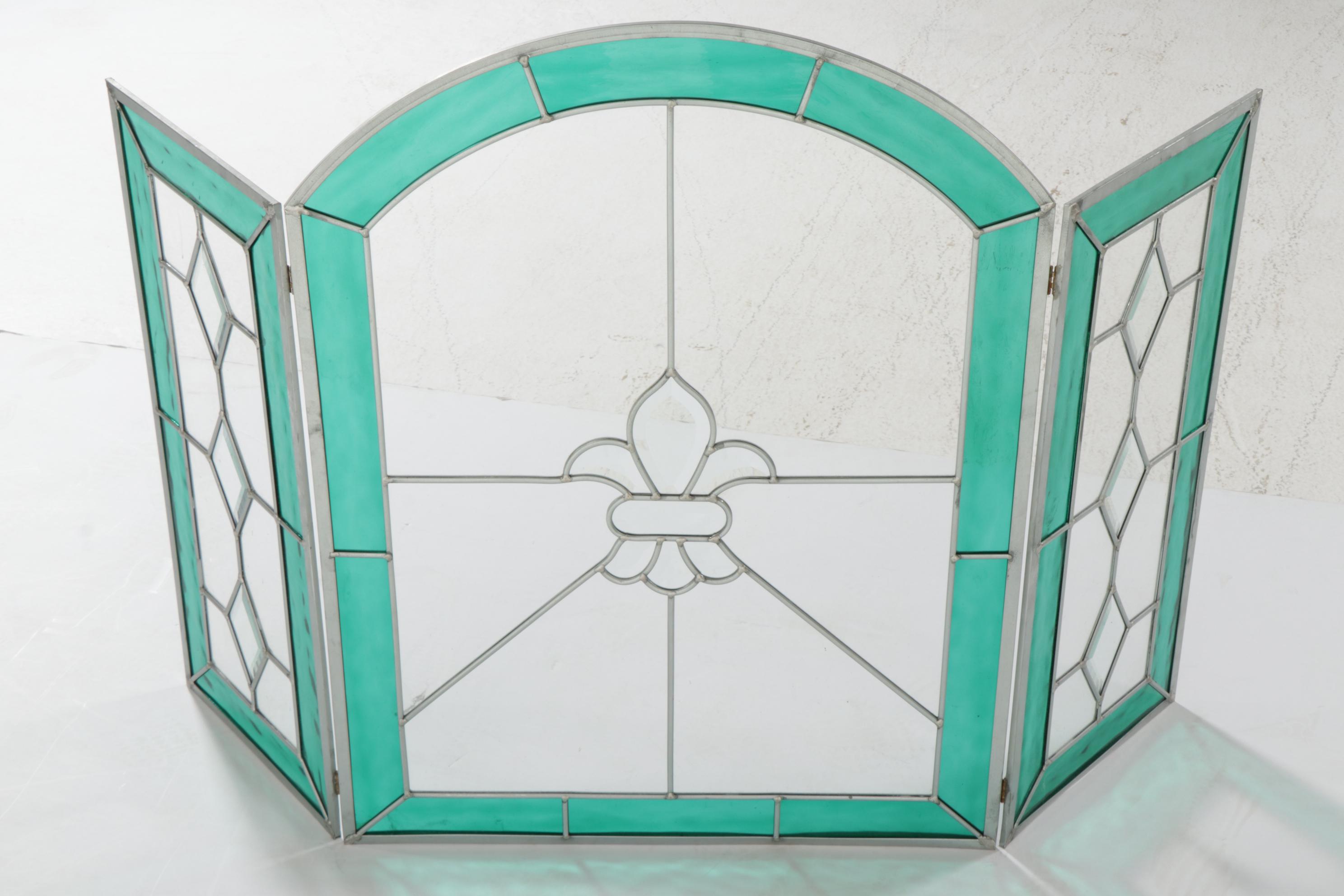 Stained Glass Fireplace Trifold Screen