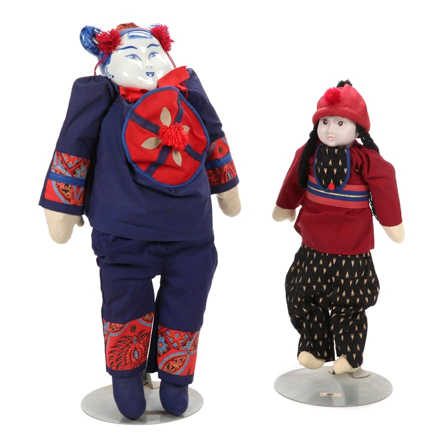 Chinese  Ceremonial and Other Folk Art Dolls with Porcelain Heads