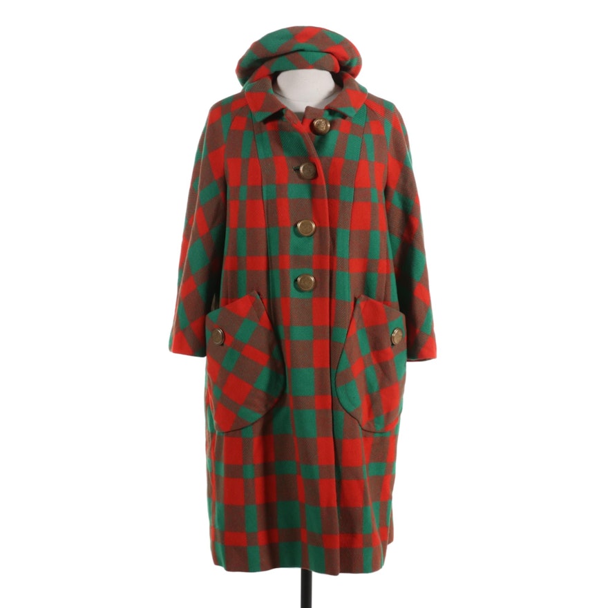 Utah Tailoring Mills Custom Made Wool Plaid Coat with Matching Hat