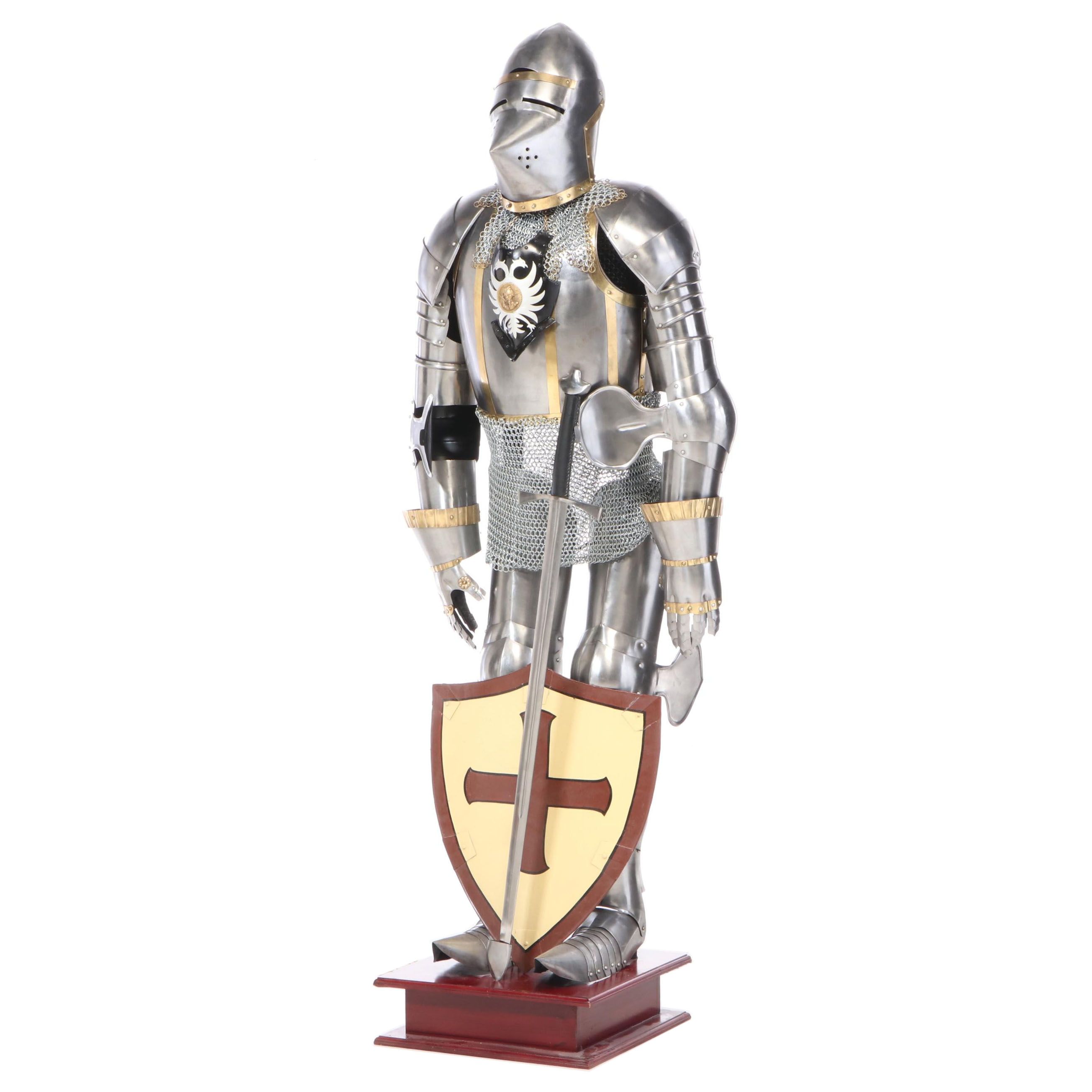Steel and Brass Suit of Armor with Sword and Shield