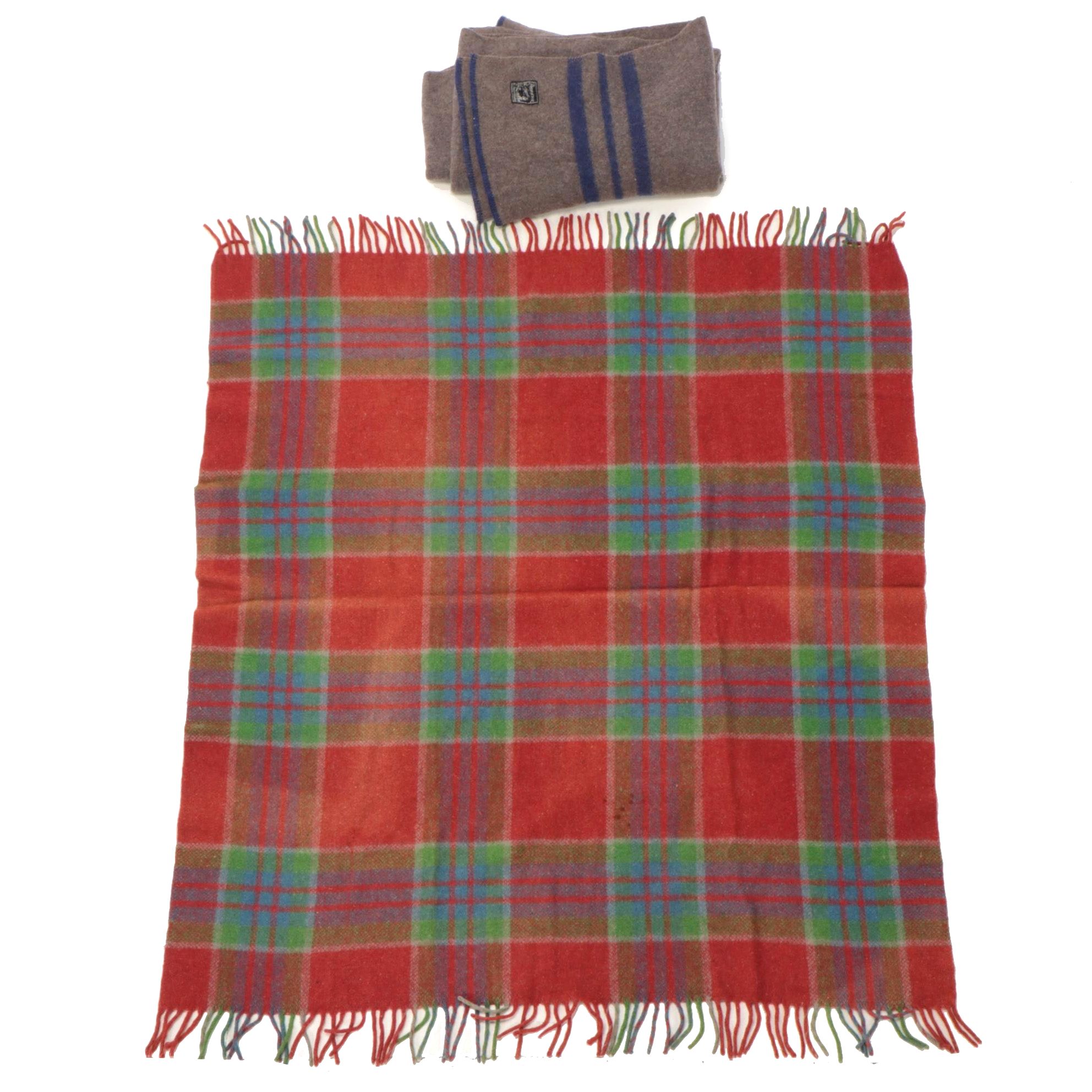 Ayers' "Prospector" Canadian Wool Blanket with Multicolored Plaid Wool Blanket