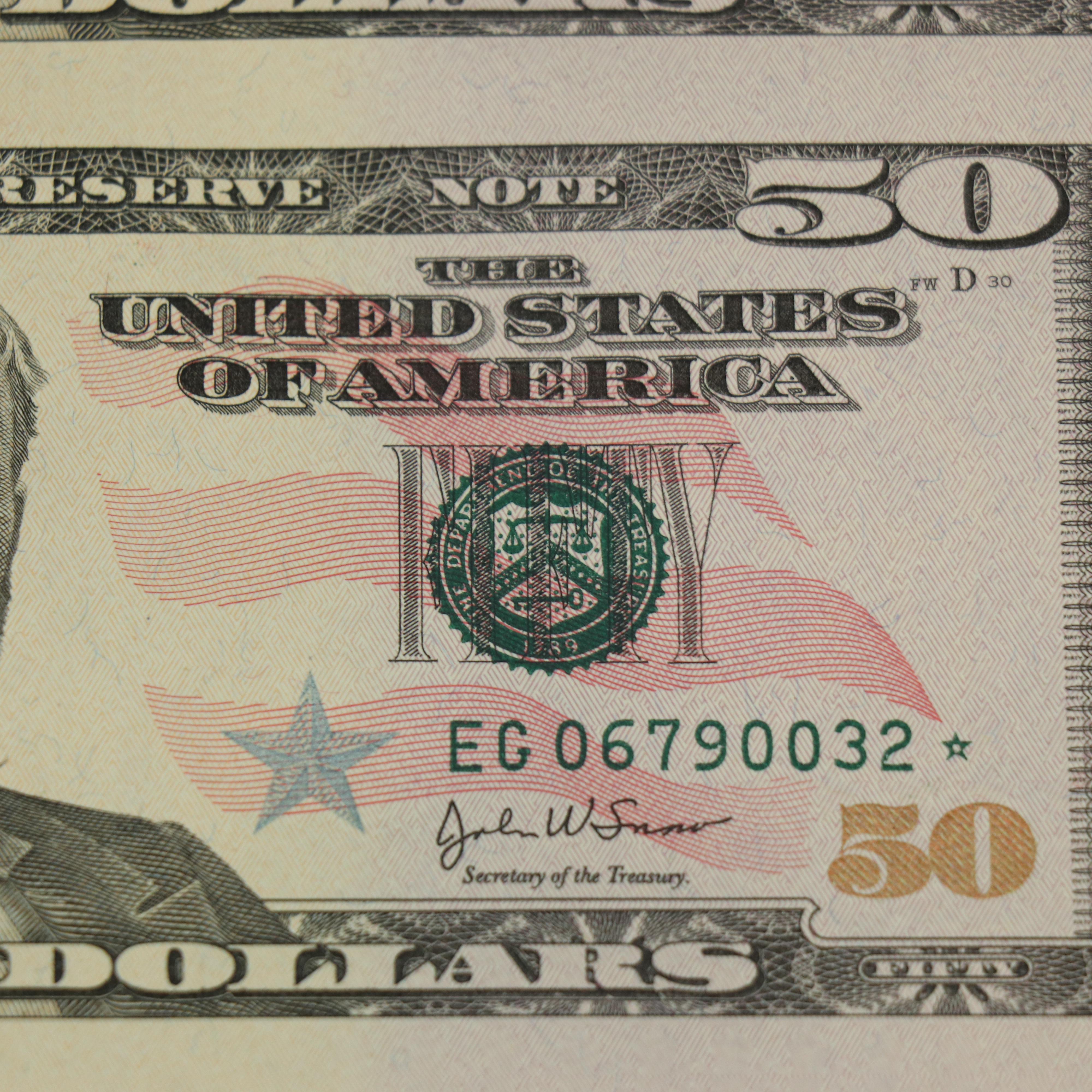 Uncut Half-Sheet of Sixteen "Star Note" $50 Federal Reserve Notes