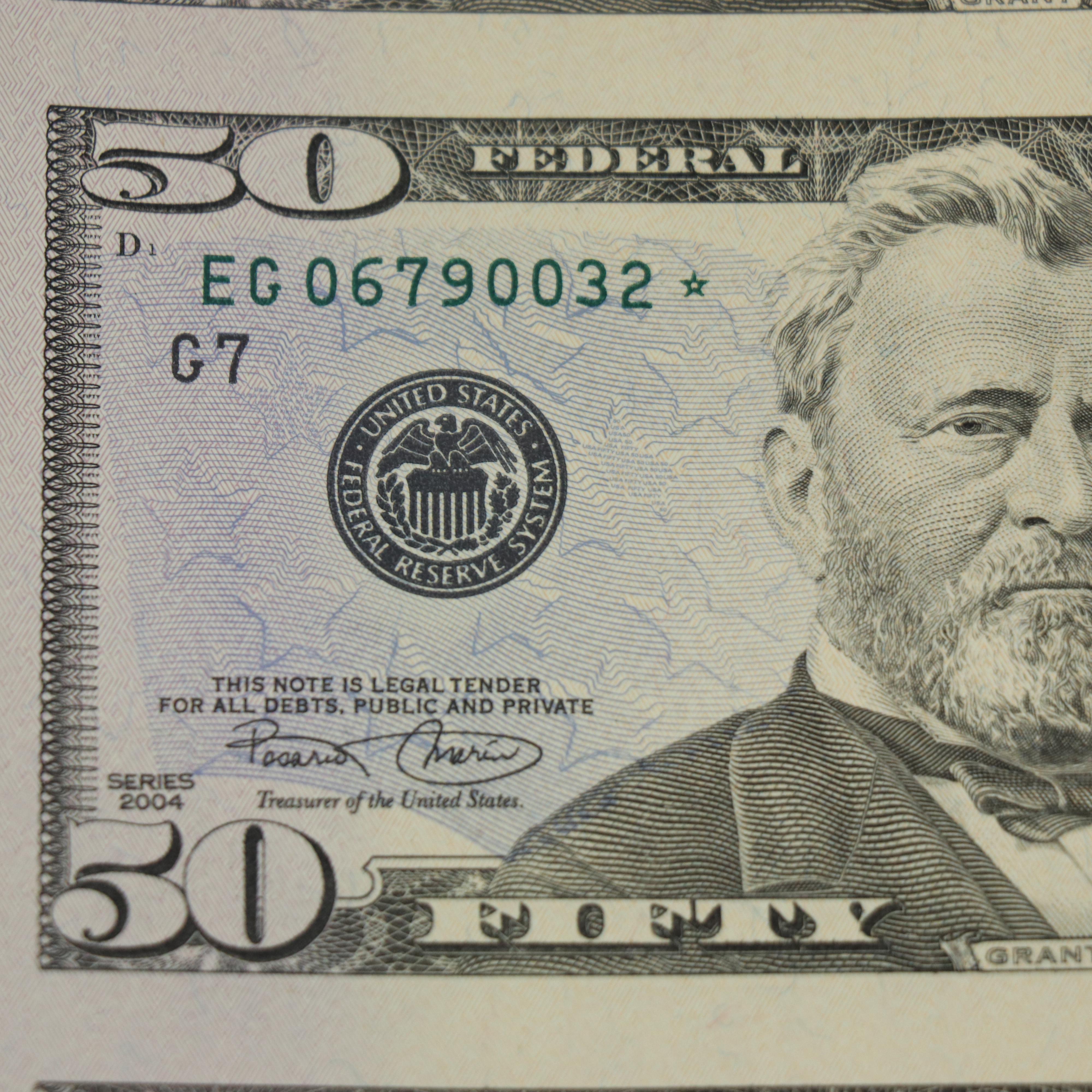 Uncut Half-Sheet of Sixteen "Star Note" $50 Federal Reserve Notes