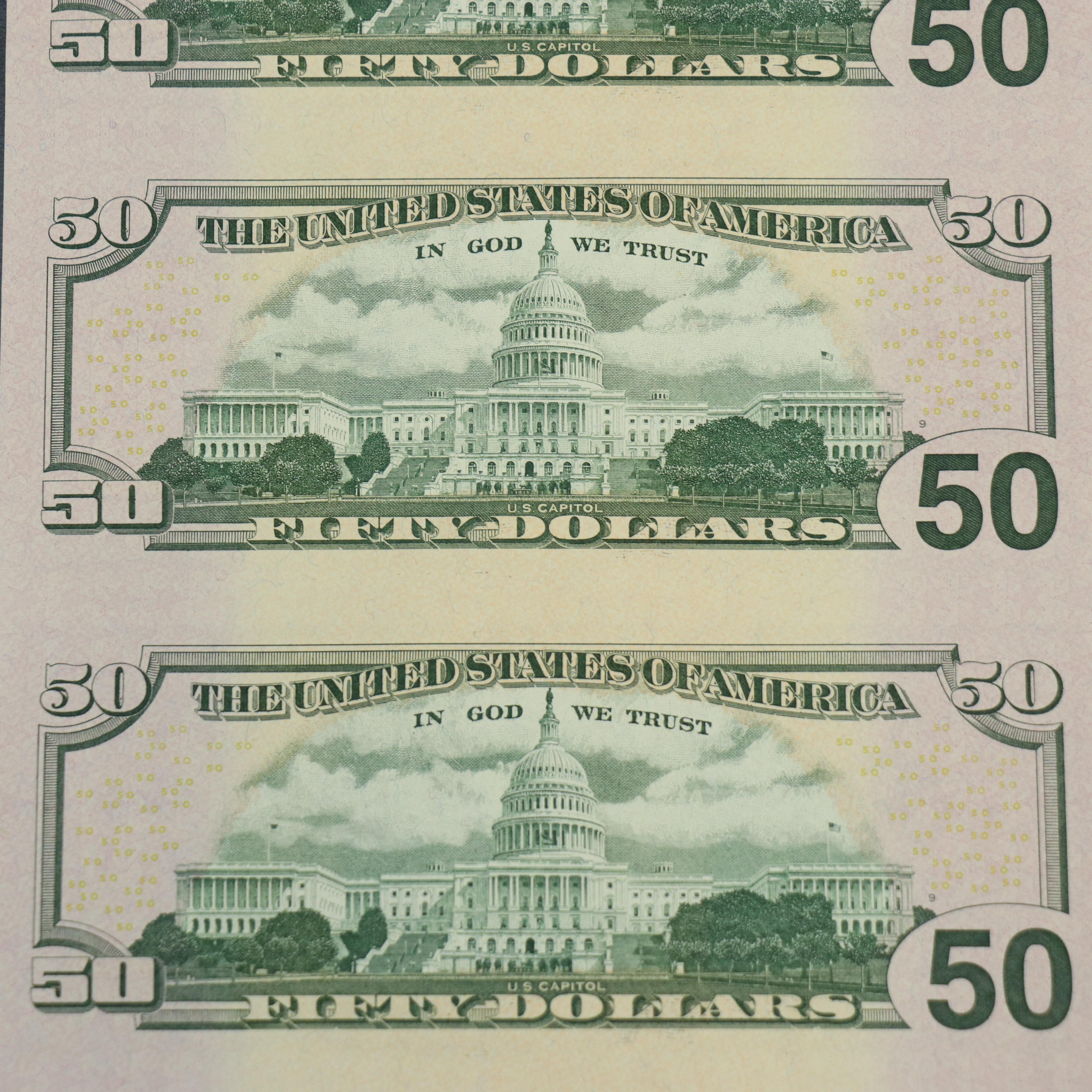 Uncut Half-Sheet of Sixteen "Star Note" $50 Federal Reserve Notes