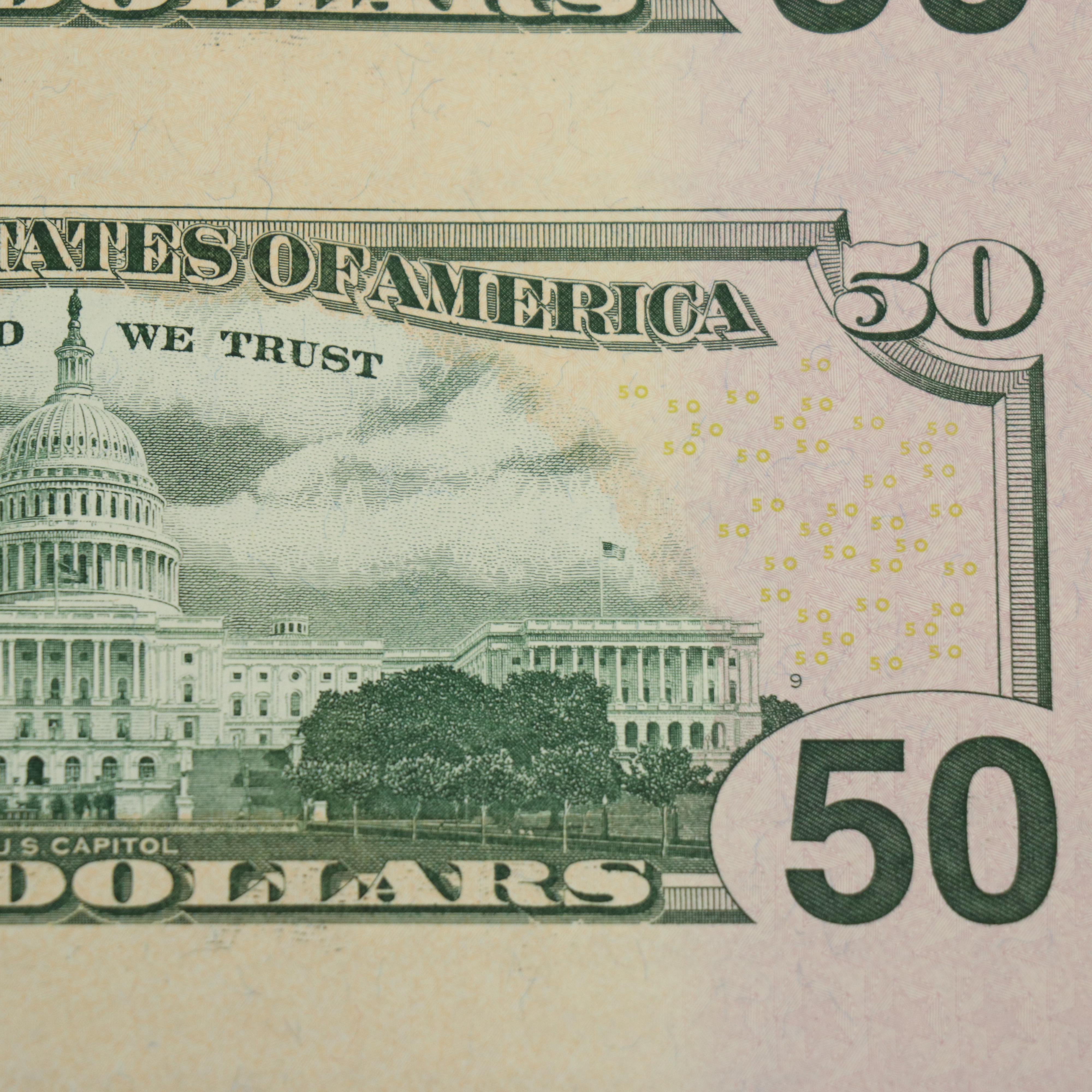 Uncut Half-Sheet of Sixteen "Star Note" $50 Federal Reserve Notes