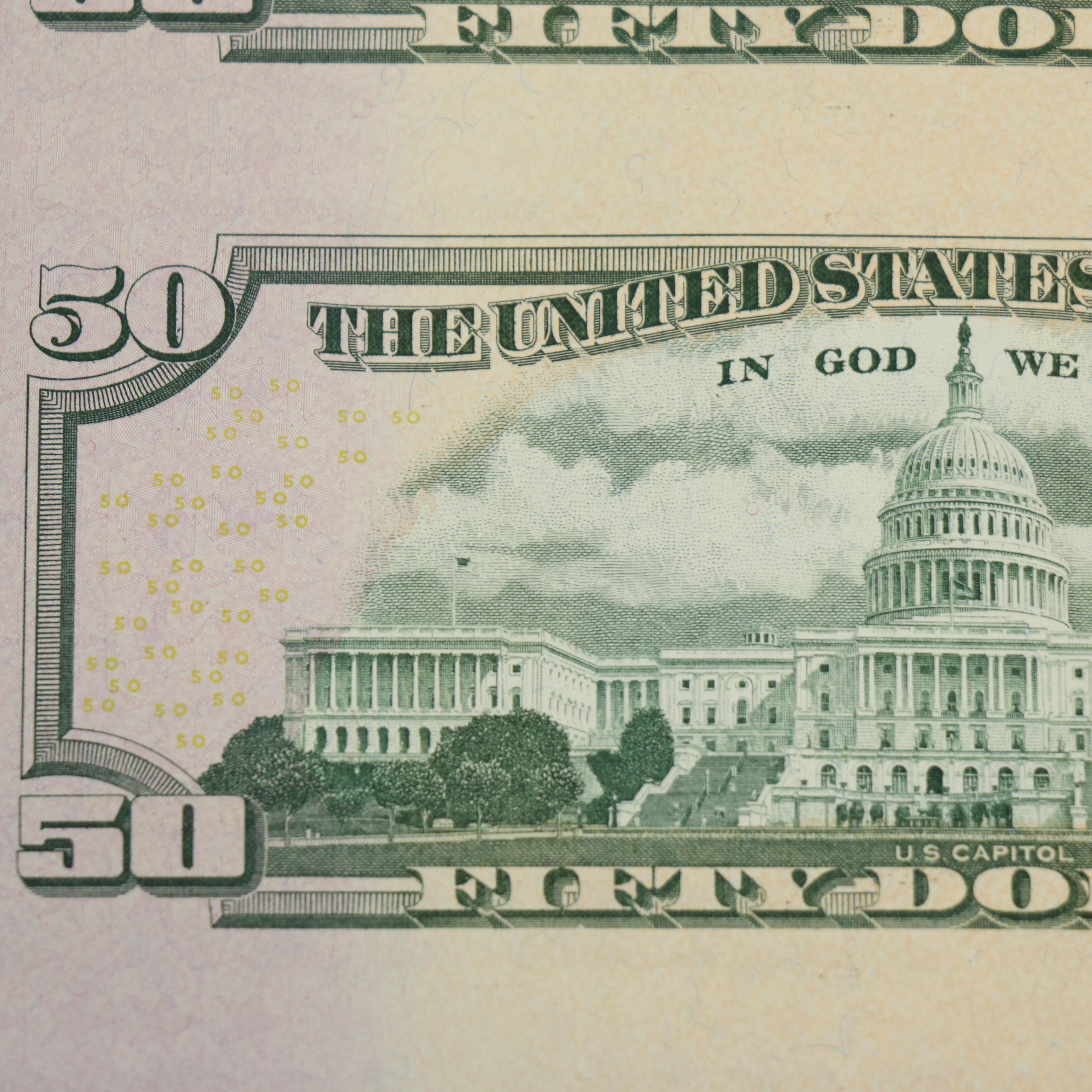 Uncut Half-Sheet of Sixteen "Star Note" $50 Federal Reserve Notes