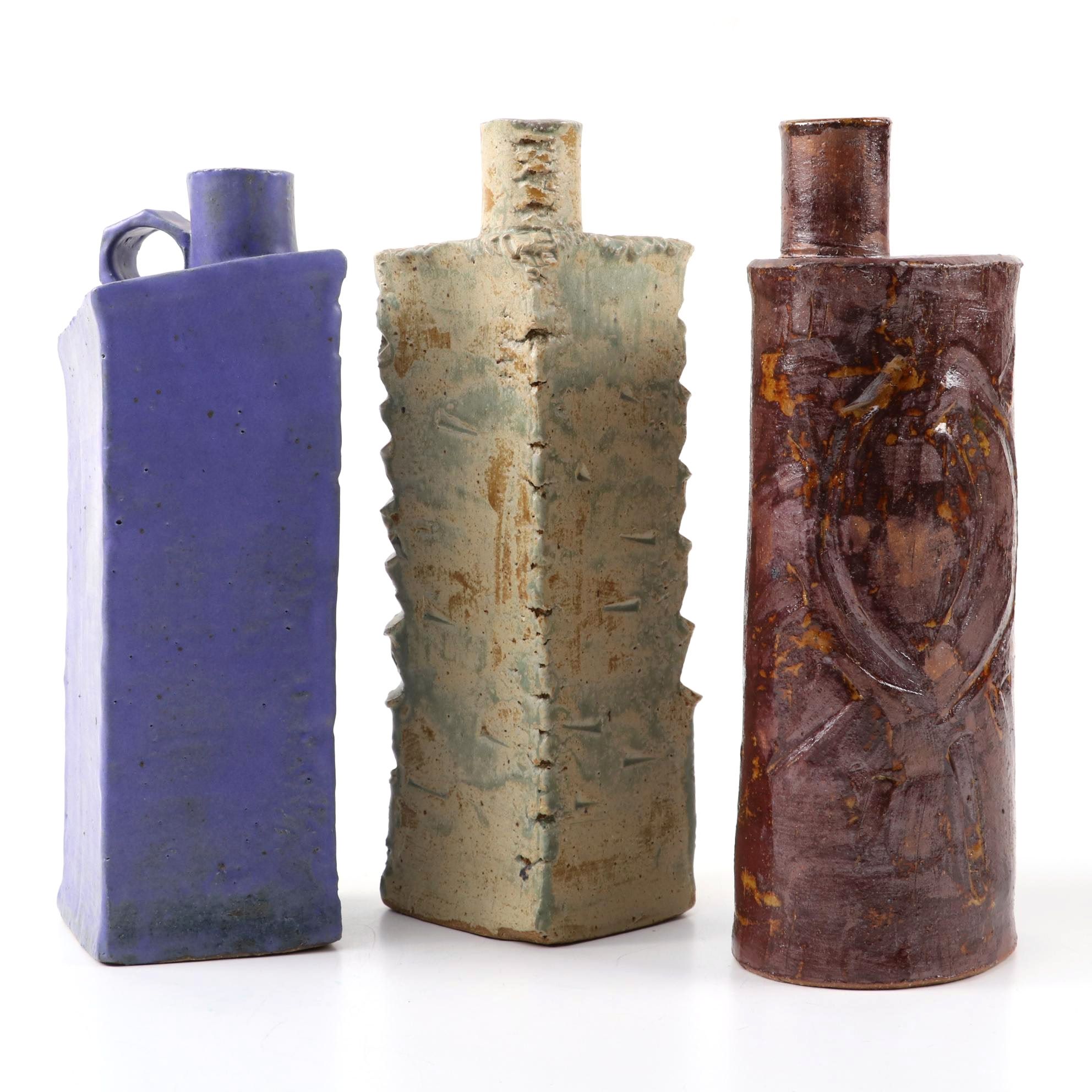 Studio Style Slab-Built Stoneware Bottle Vases