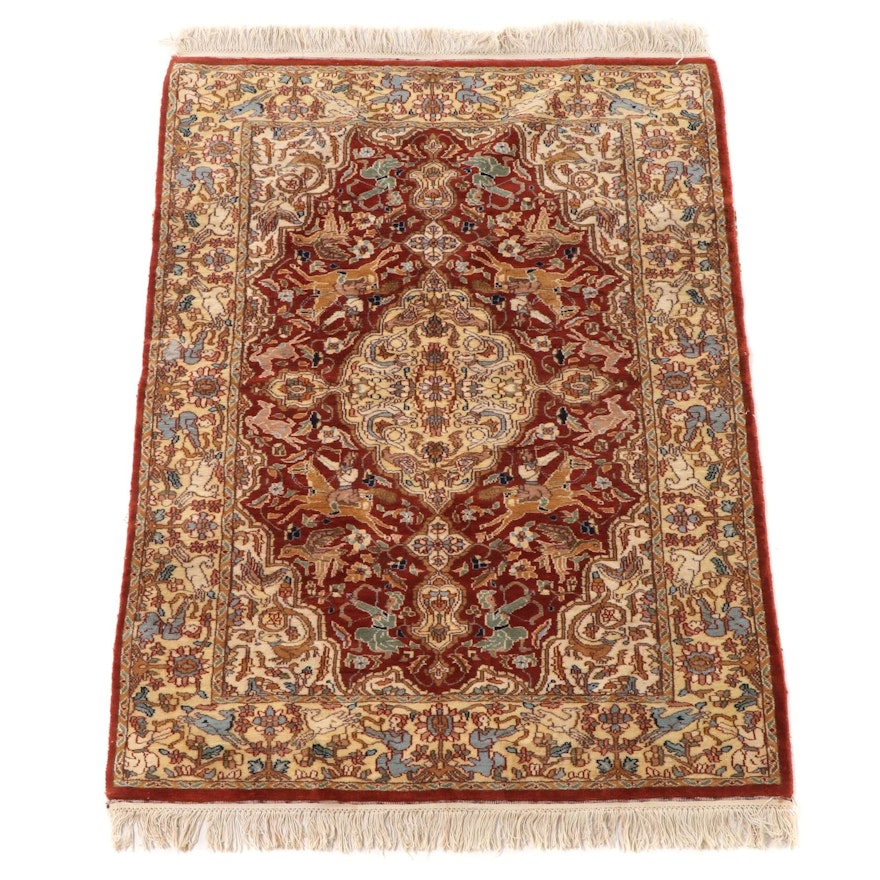 4'1 x 6'6 Hand-Knotted Pictorial Persian Tabriz Wool Area Rug