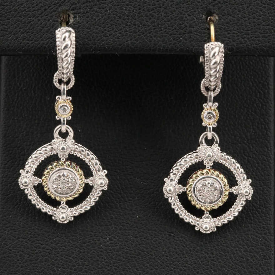 Judith Ripka Sterling Diamond Earrings with 18K Accents
