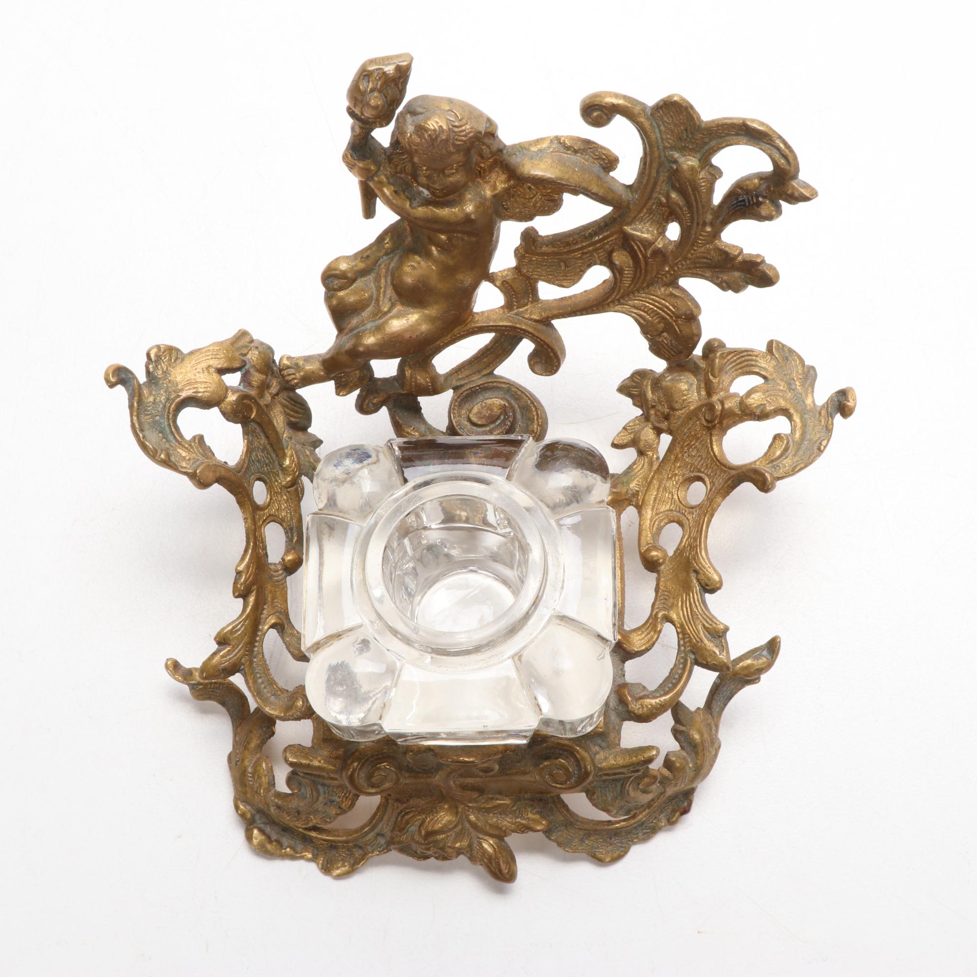 Amoges China and Other Inkwells with Copper Keepsake Box, Early 20th C.