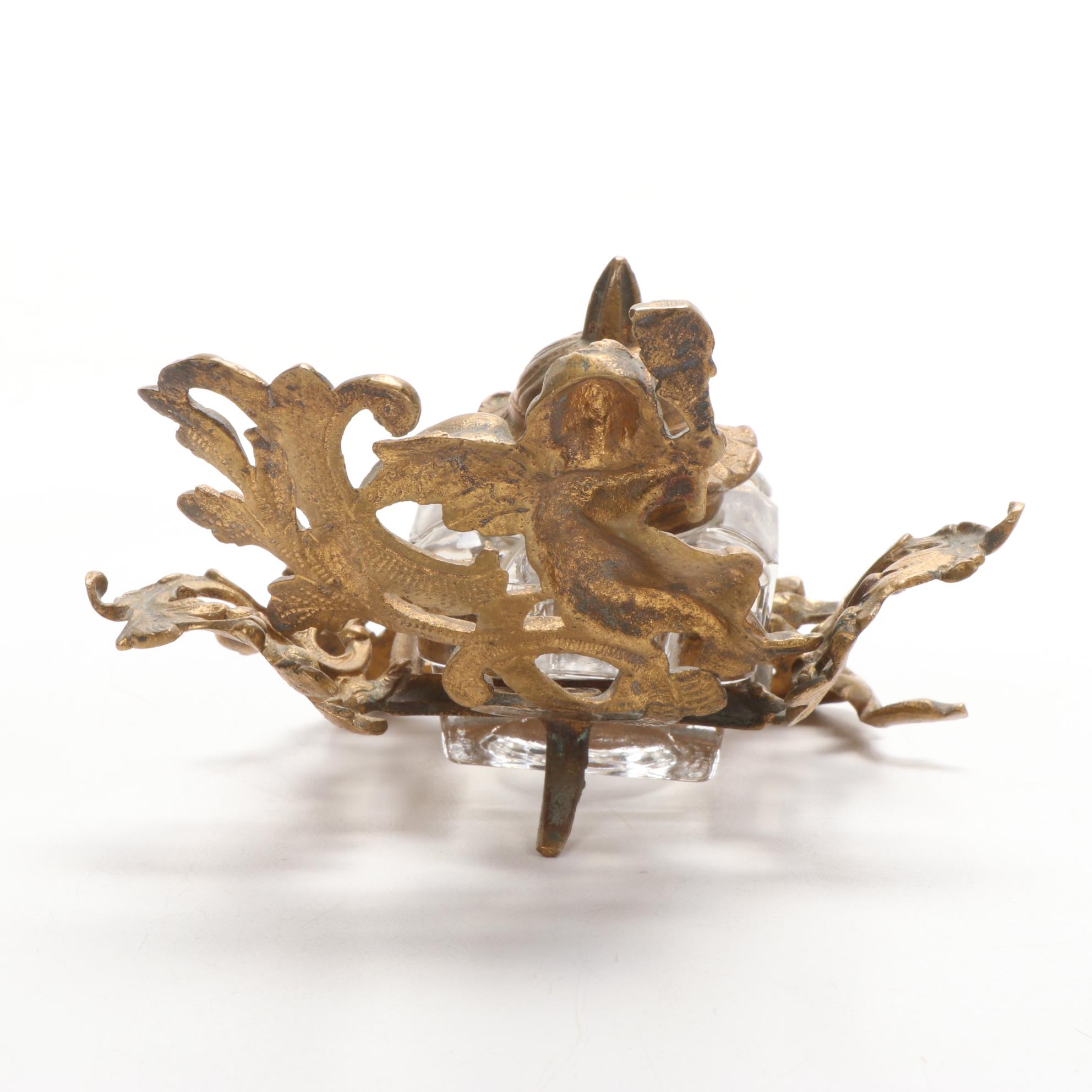 Amoges China and Other Inkwells with Copper Keepsake Box, Early 20th C.