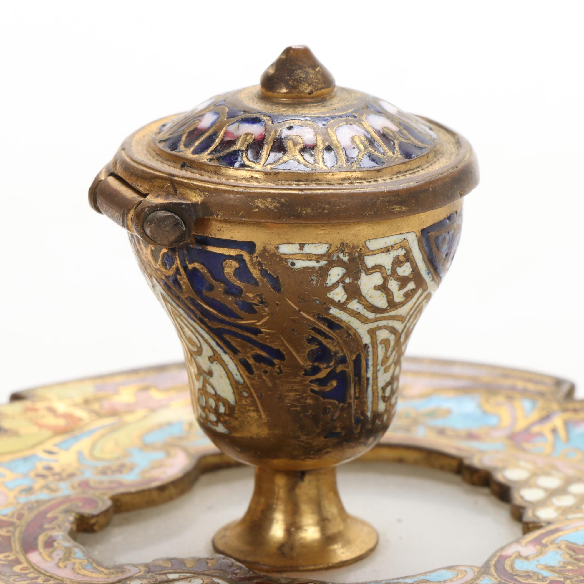 Amoges China and Other Inkwells with Copper Keepsake Box, Early 20th C.