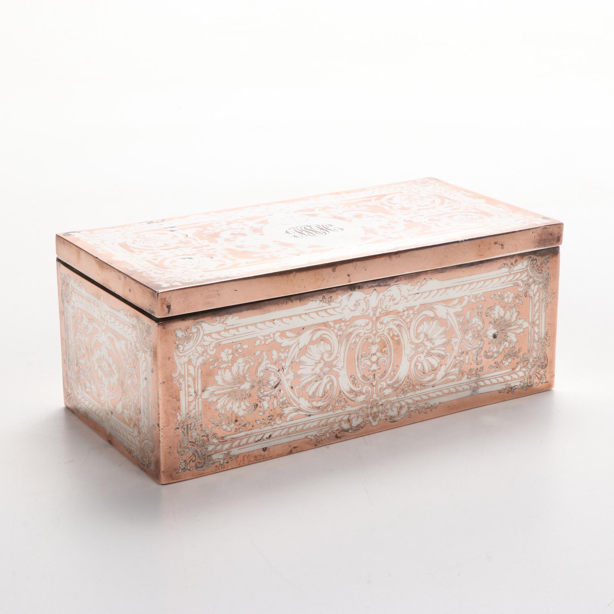 Amoges China and Other Inkwells with Copper Keepsake Box, Early 20th C.