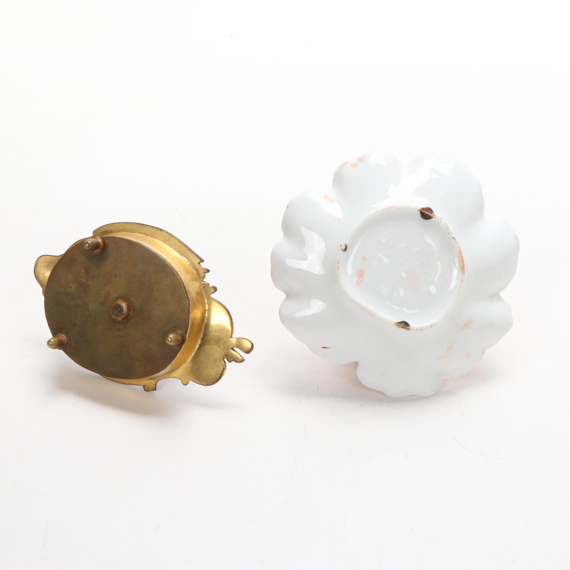 Amoges China and Other Inkwells with Copper Keepsake Box, Early 20th C.