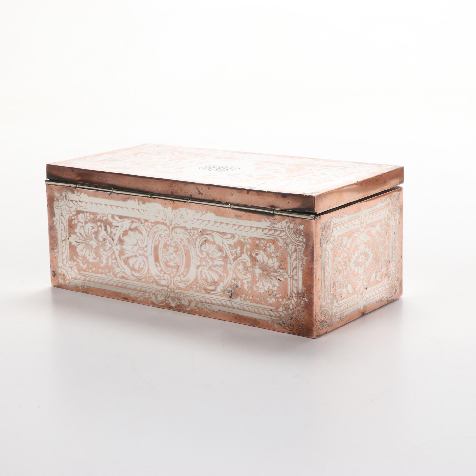 Amoges China and Other Inkwells with Copper Keepsake Box, Early 20th C.