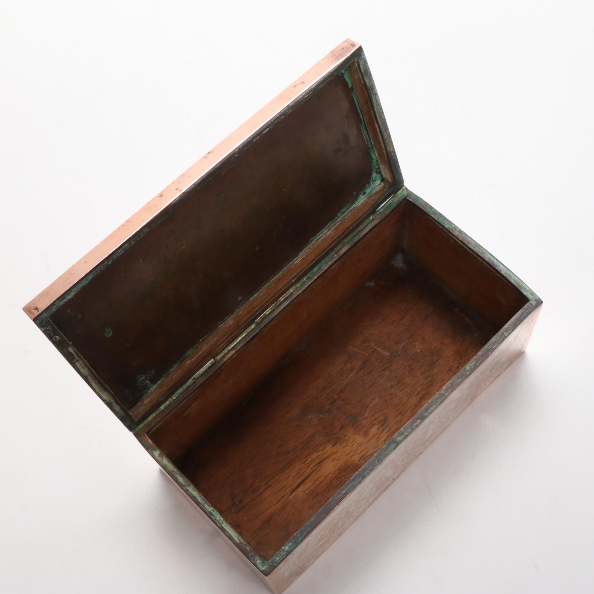 Amoges China and Other Inkwells with Copper Keepsake Box, Early 20th C.