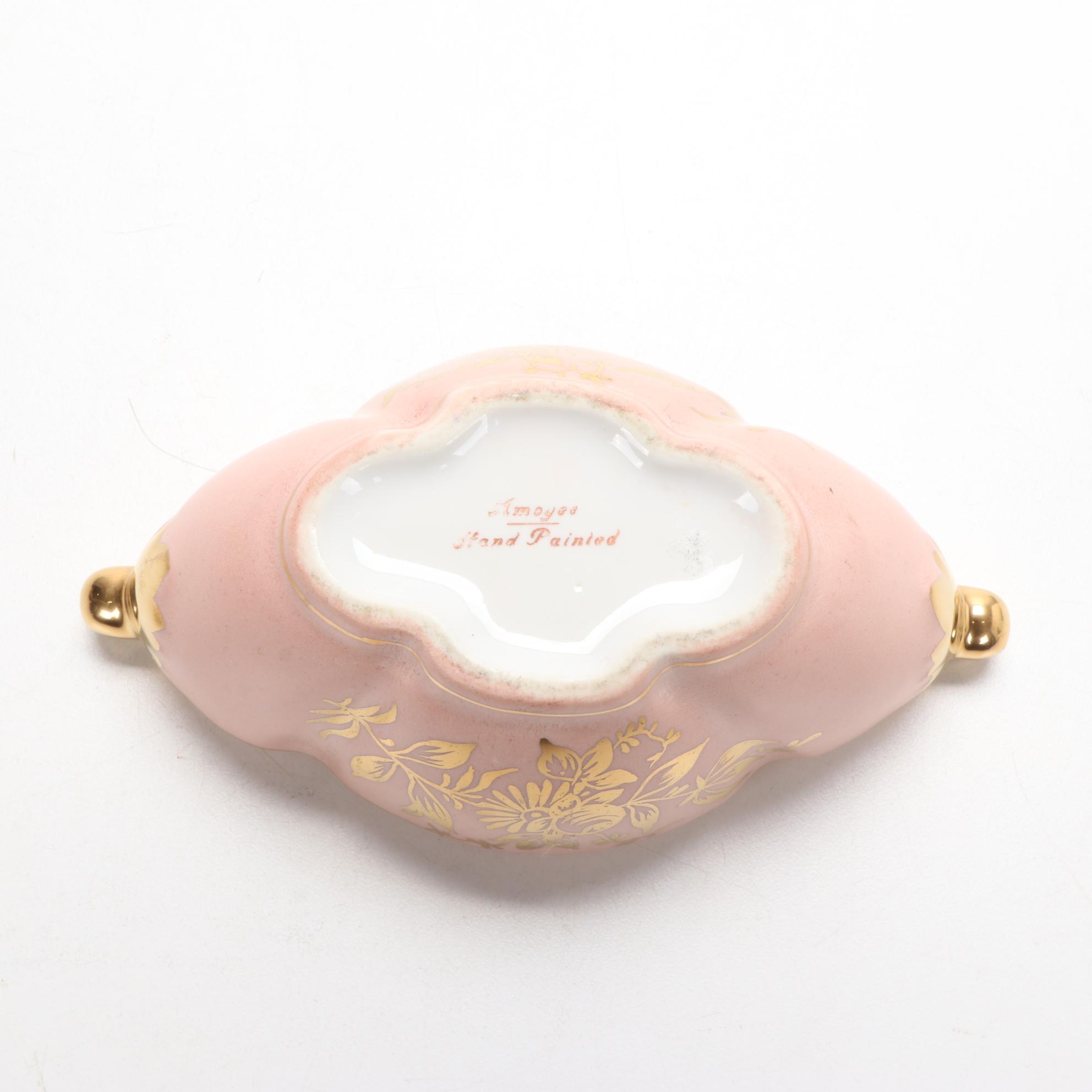 Amoges China and Other Inkwells with Copper Keepsake Box, Early 20th C.