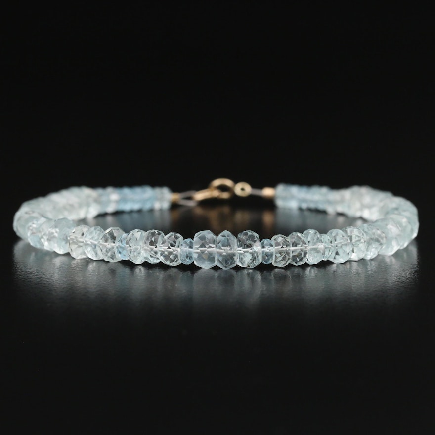 Aquamarine Beaded Bracelet with 10K Clasp