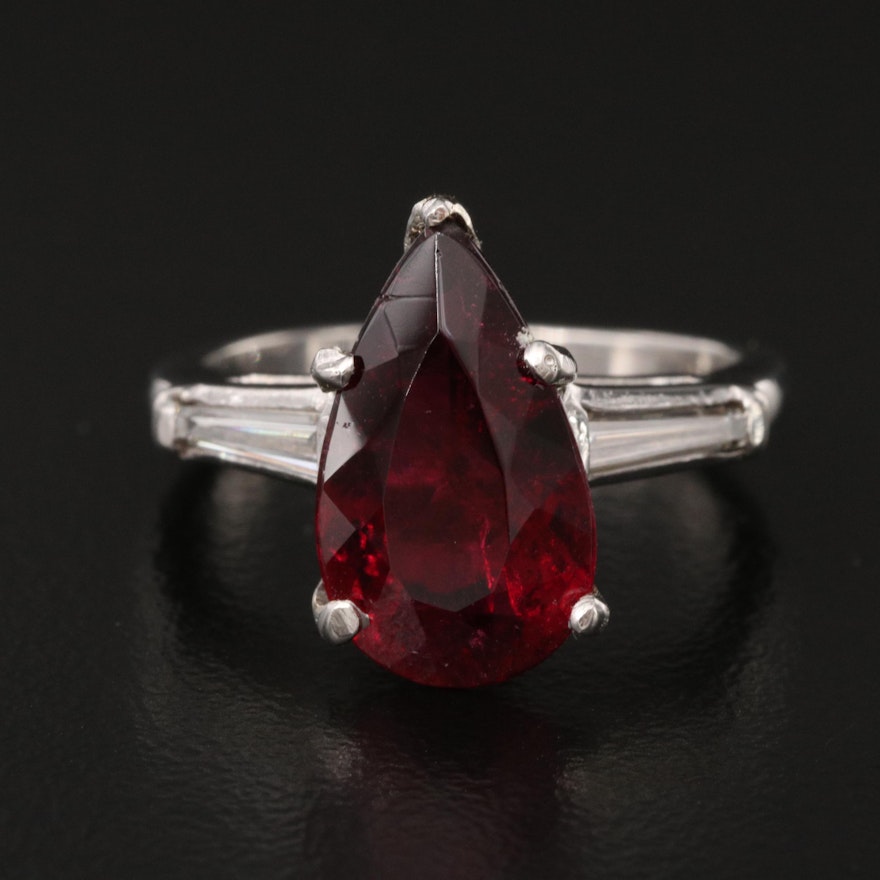 Platinum 2.87 CT Rubellite Tourmaline and Diamond Ring