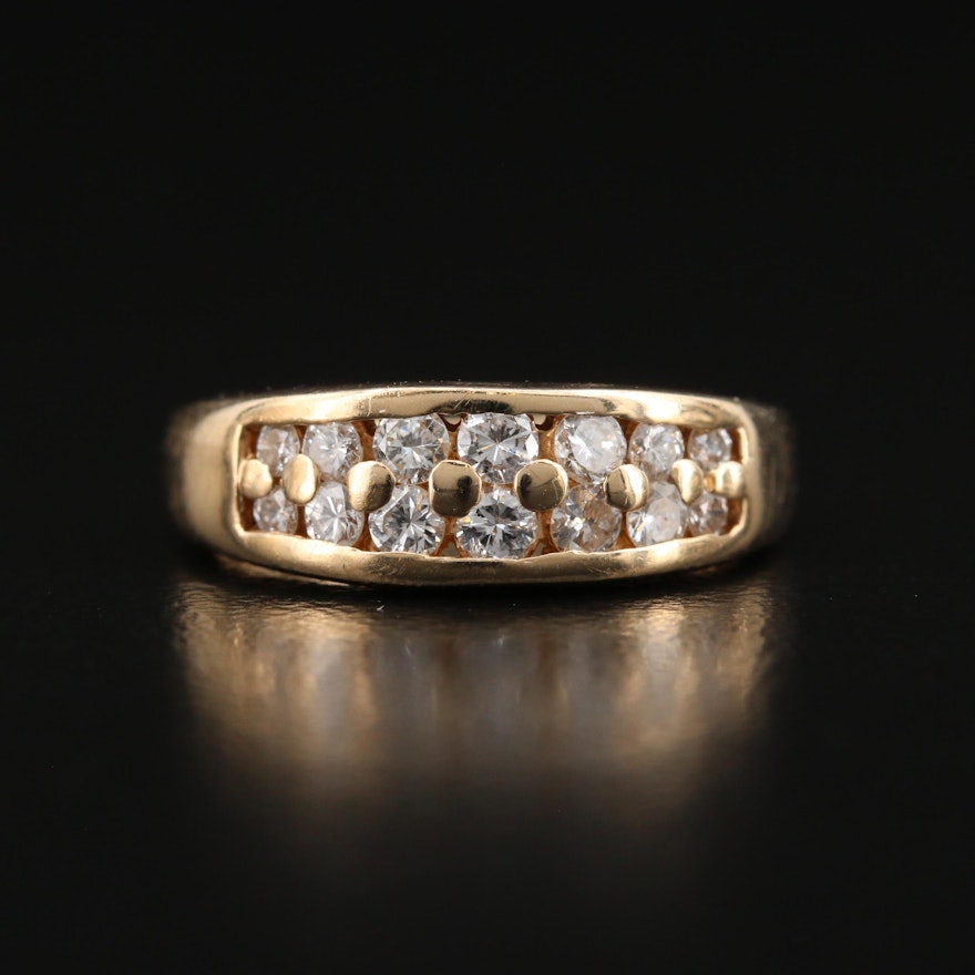 14K Diamond Double Row Tapered Band