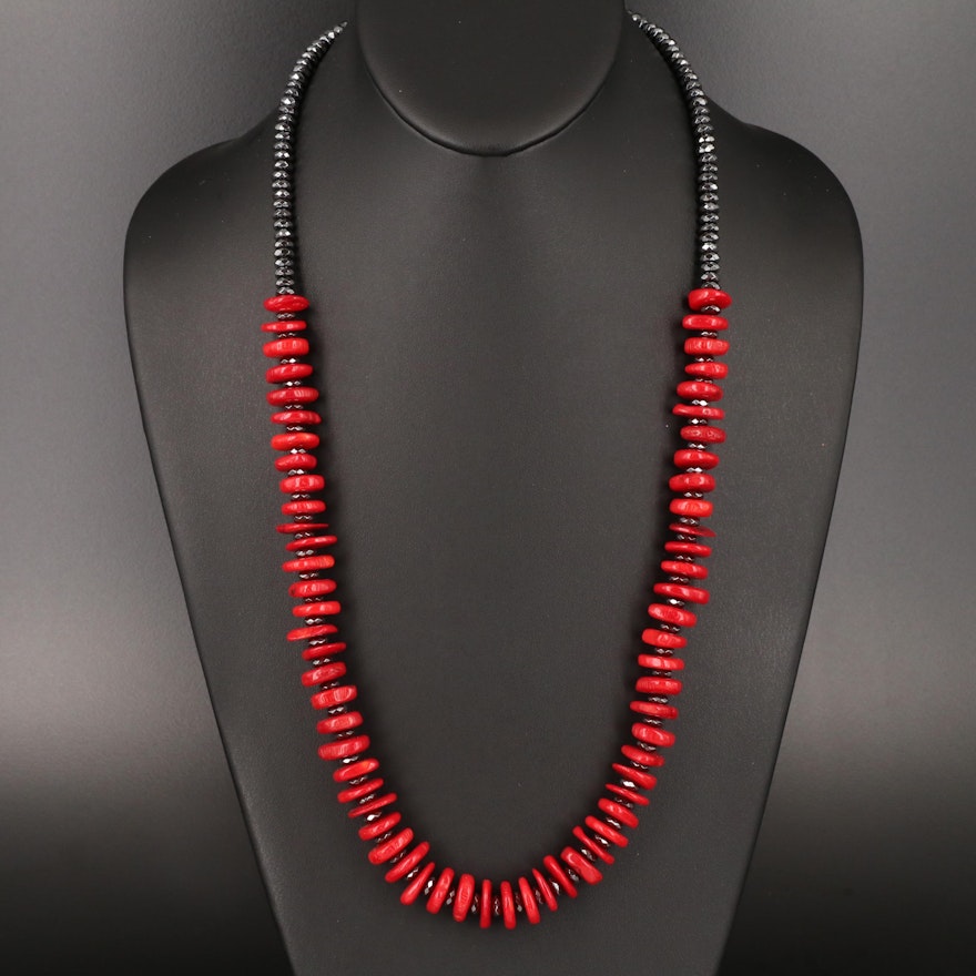 Coral and Hematite Bead Necklace