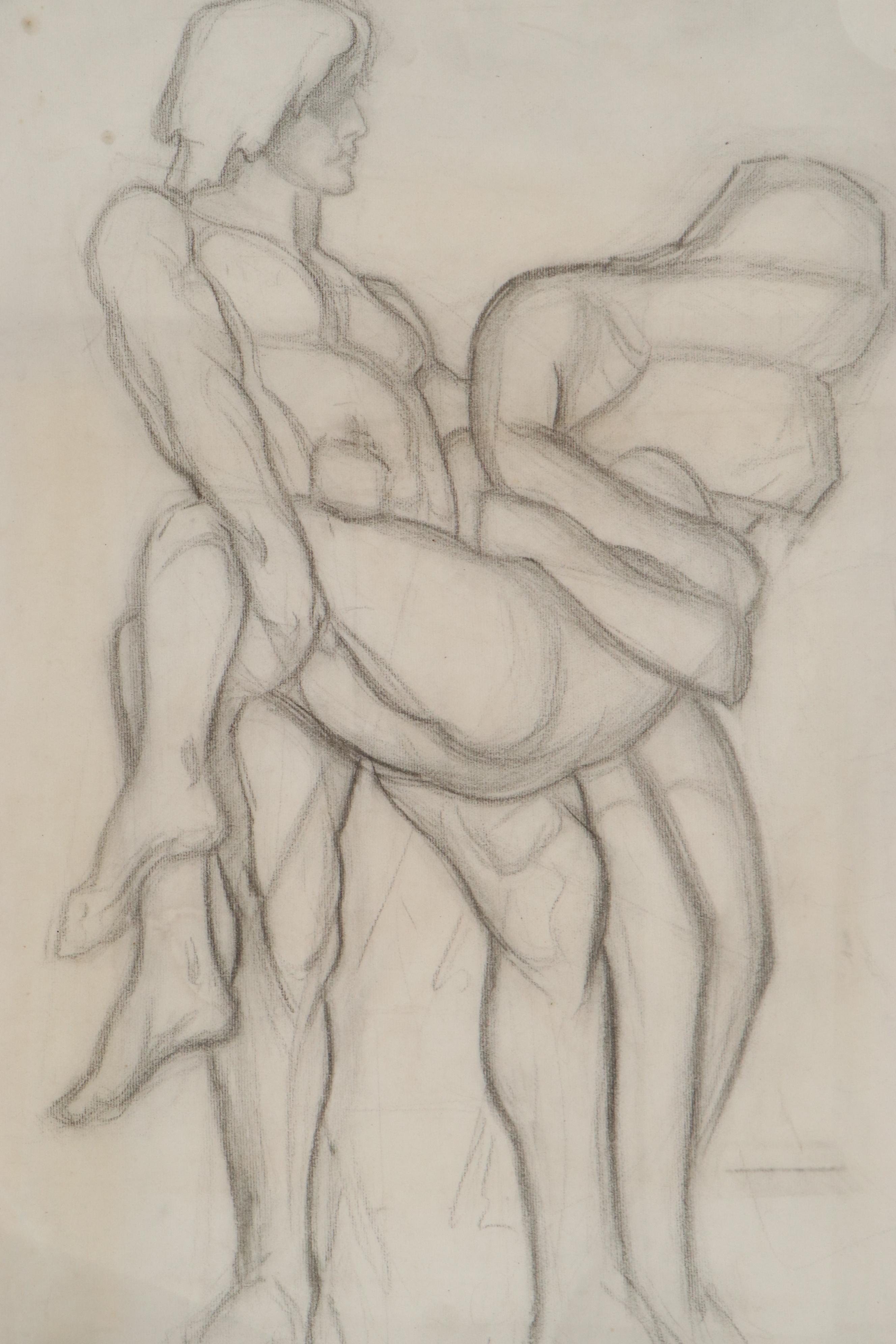 Robert Whitmore Abstract Figural Charcoal Drawing, Early-Mid 20th Century