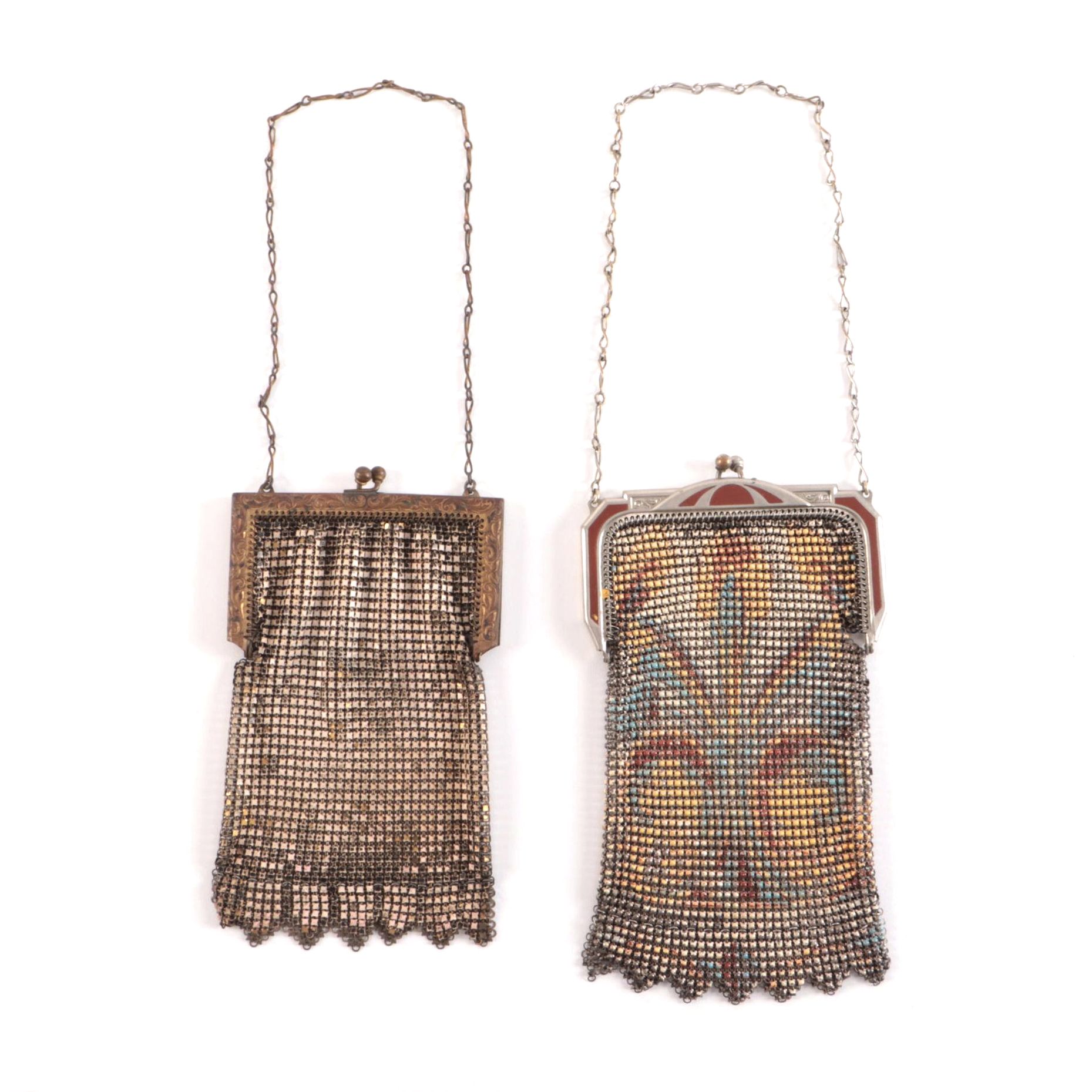 Whiting & Davis Enamel Mesh Frame Bags with Vandyke Fringe