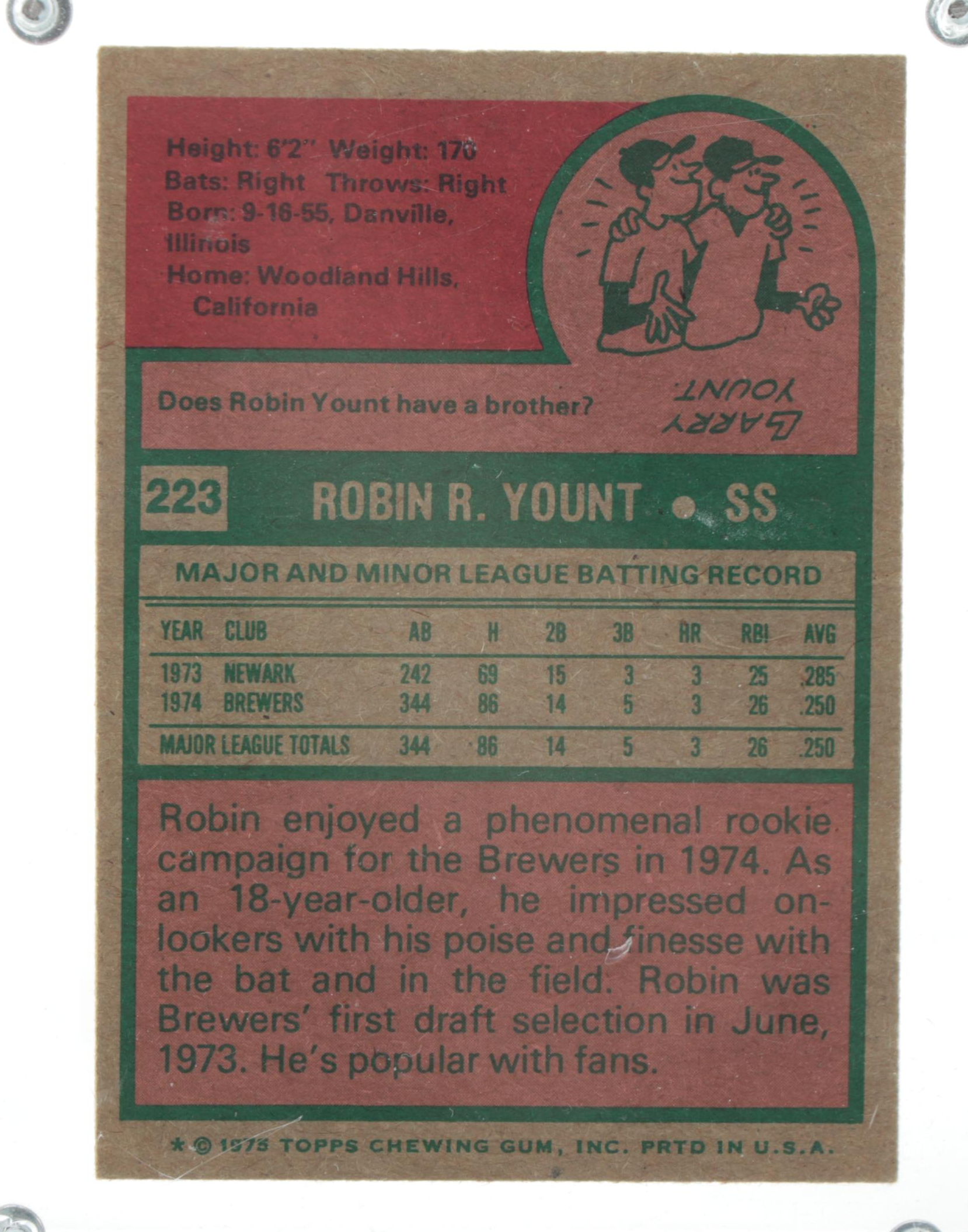 1975 Topps George Brett and Robin Yount Rookie Baseball Cards